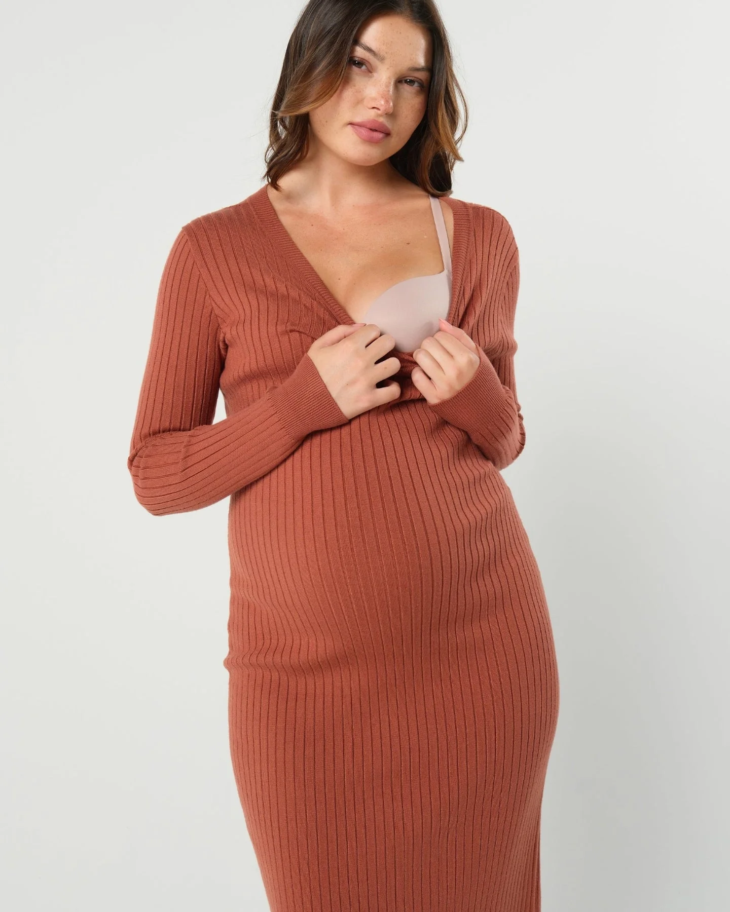 Full Body Ribbed Maternity & Nursing Midi Sweater Dress - Image 10