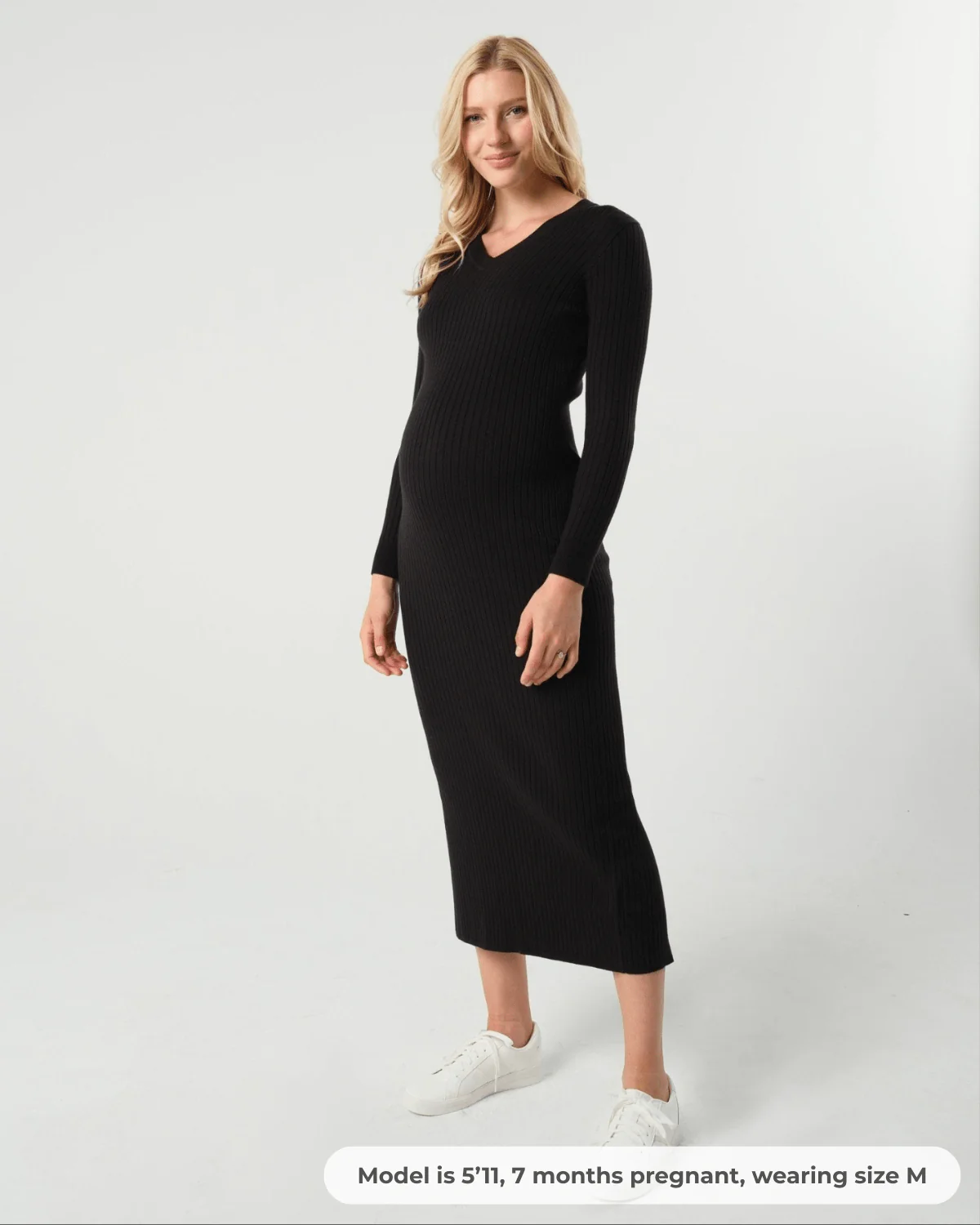 Full Body Ribbed Maternity & Nursing Midi Sweater Dress - Image 4