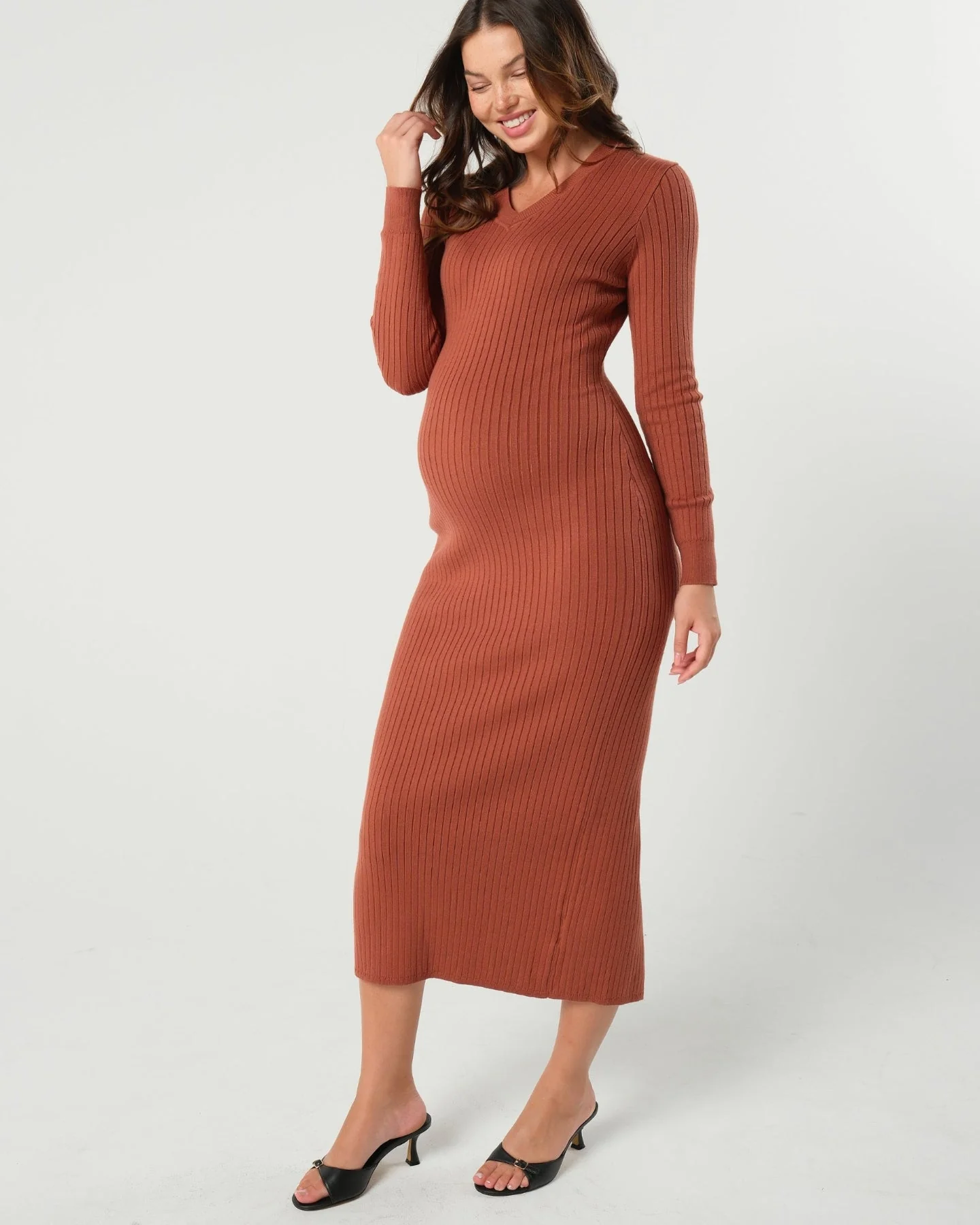 Full Body Ribbed Maternity & Nursing Midi Sweater Dress - Image 8