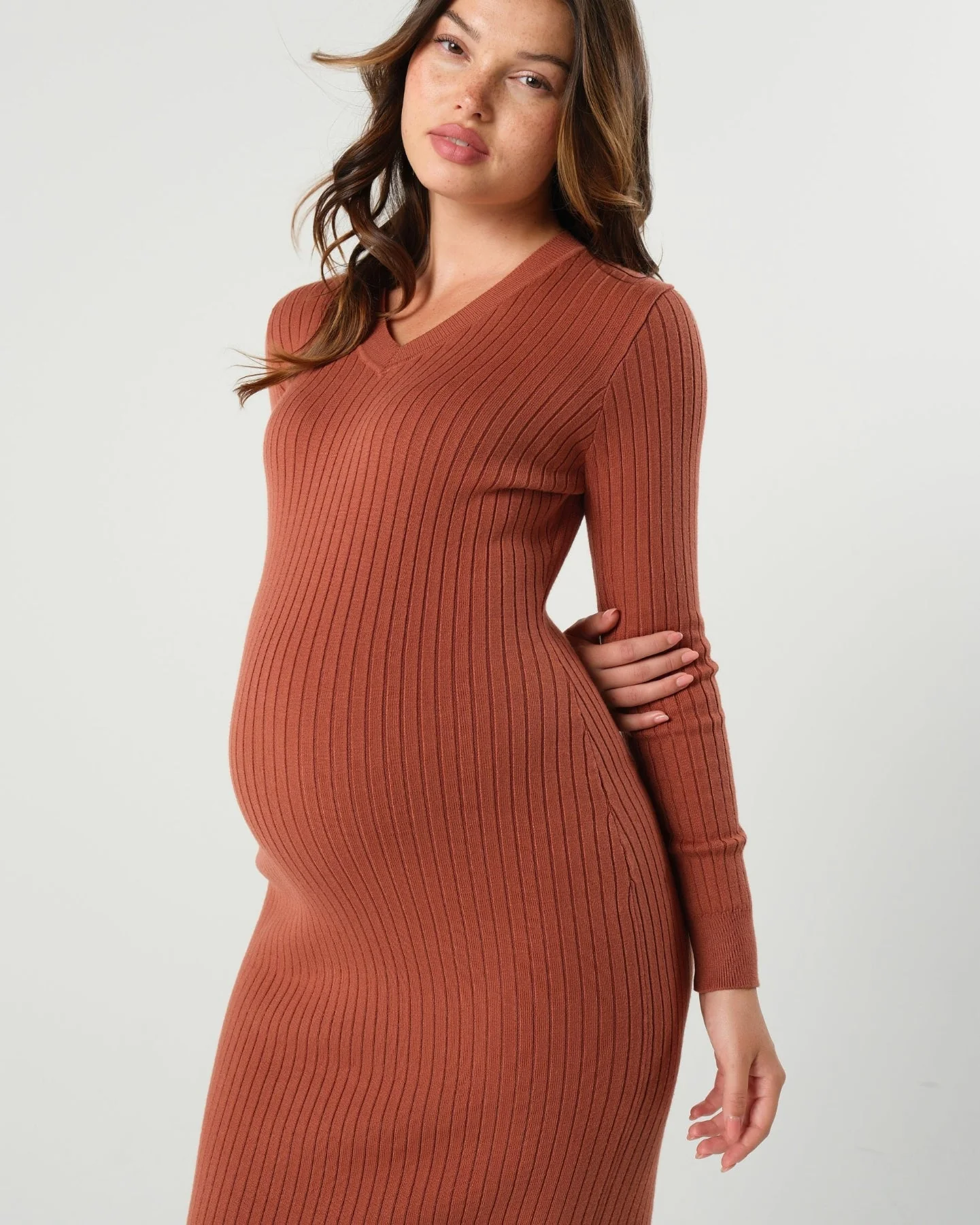 Full Body Ribbed Maternity & Nursing Midi Sweater Dress - Image 9