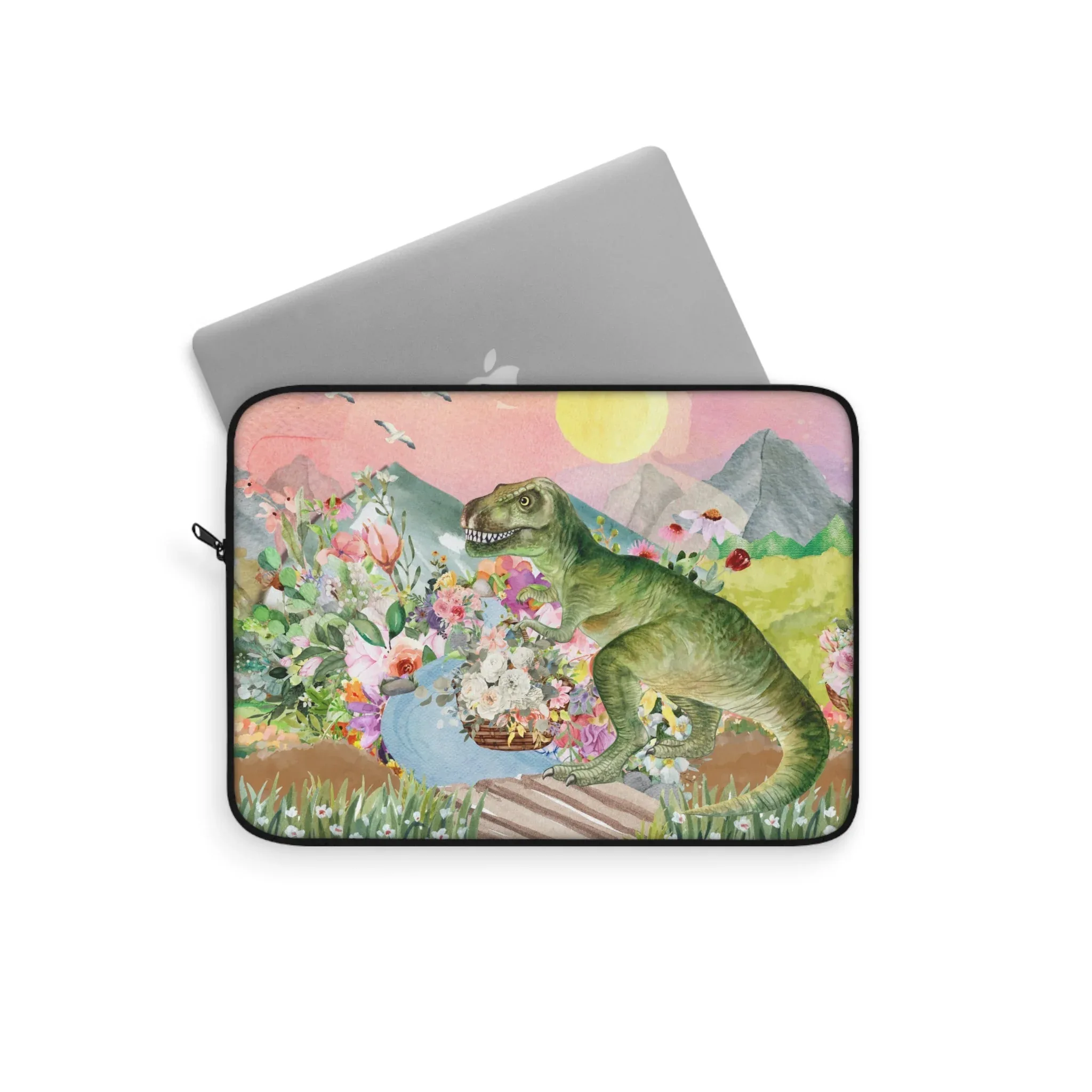 Funny Dinosaur Laptop Sleeve for Science Major or Paleontology Professor: T-Rex Holding Flowers - Image 2