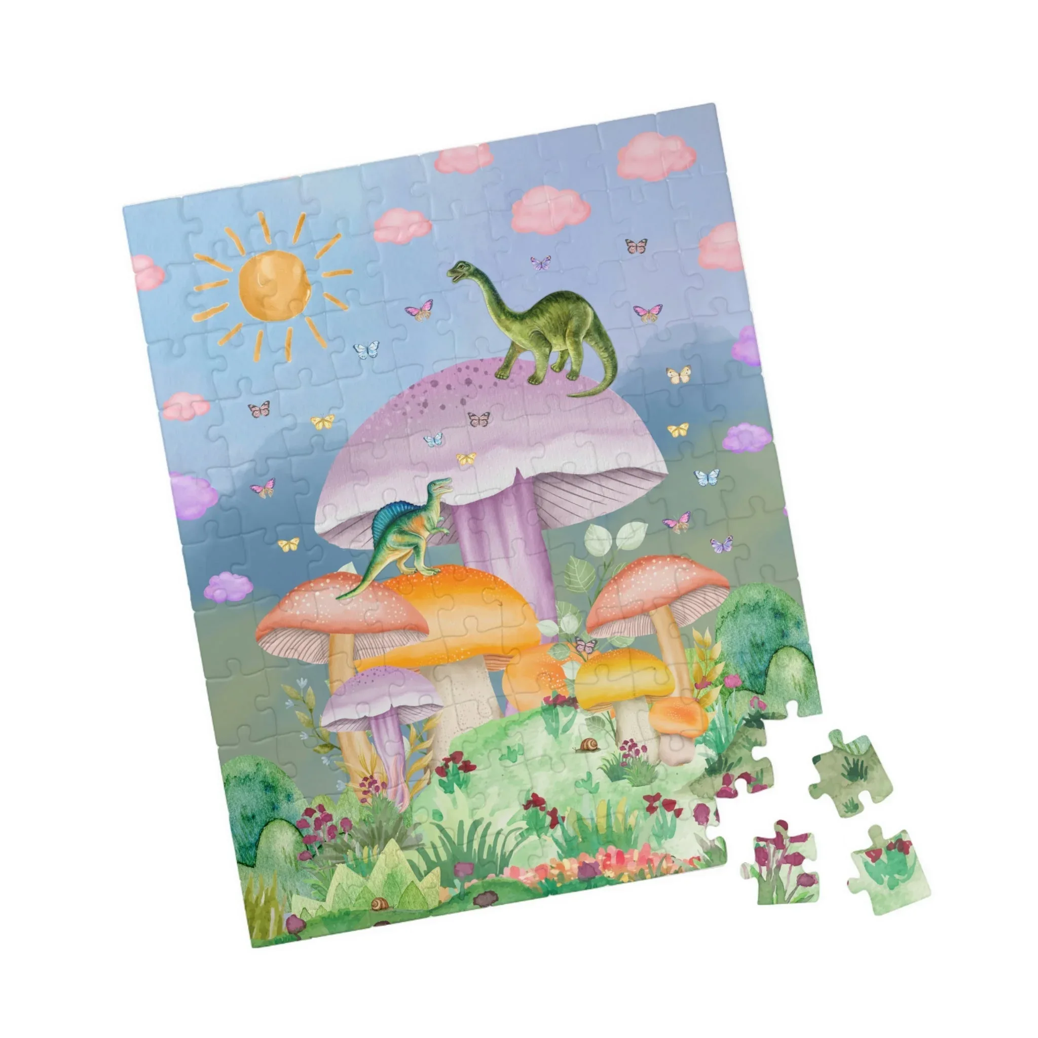 Funny Dinosaur Puzzle with Mushrooms: Creative Butterfly Puzzle for Adults with 70s Vibe - Image 2