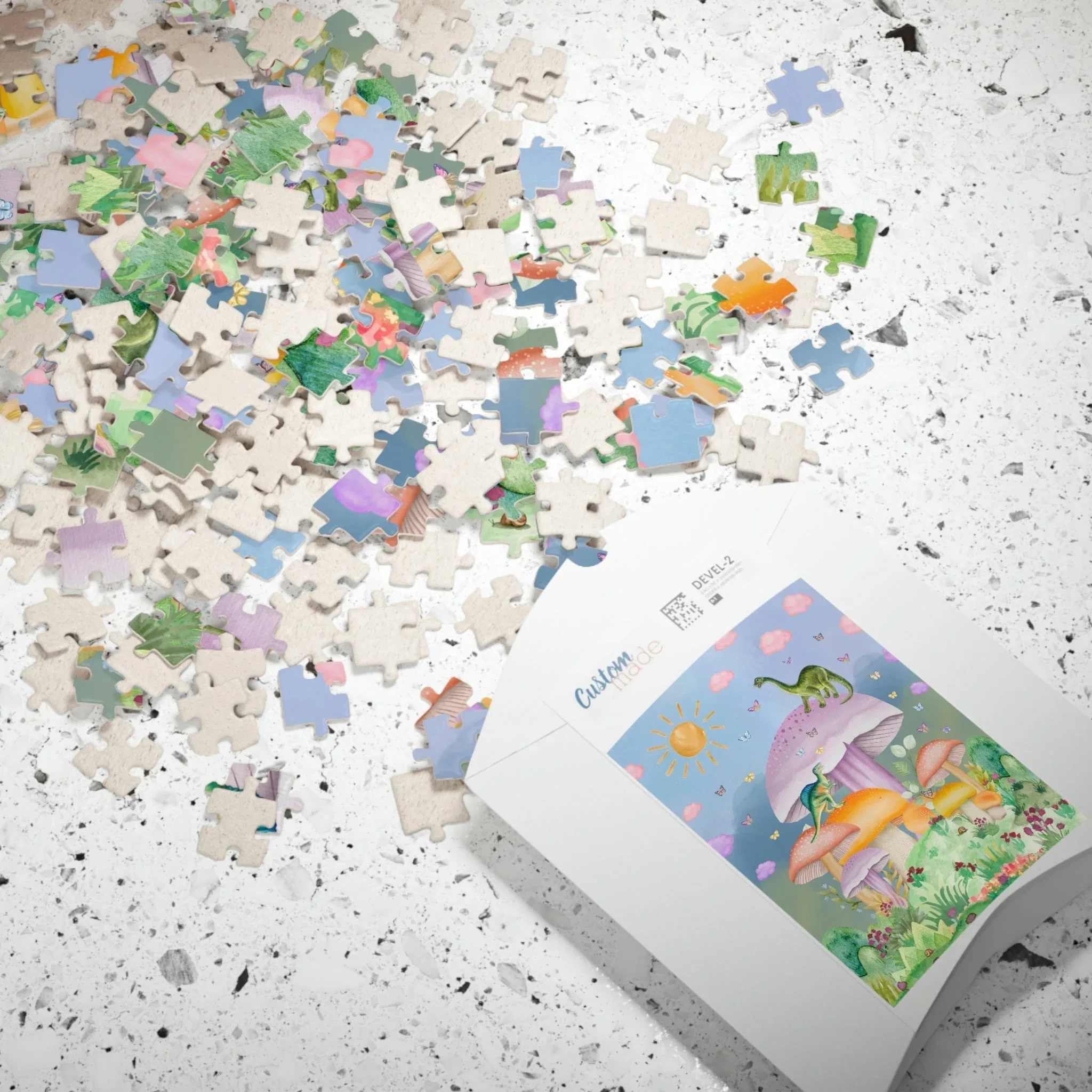 Funny Dinosaur Puzzle with Mushrooms: Creative Butterfly Puzzle for Adults with 70s Vibe - Image 3