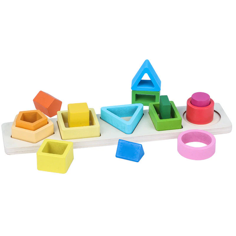 Geometric Shape Five Sets Of Column Building Blocks Early Education Intellectual Development Toys - Image 4