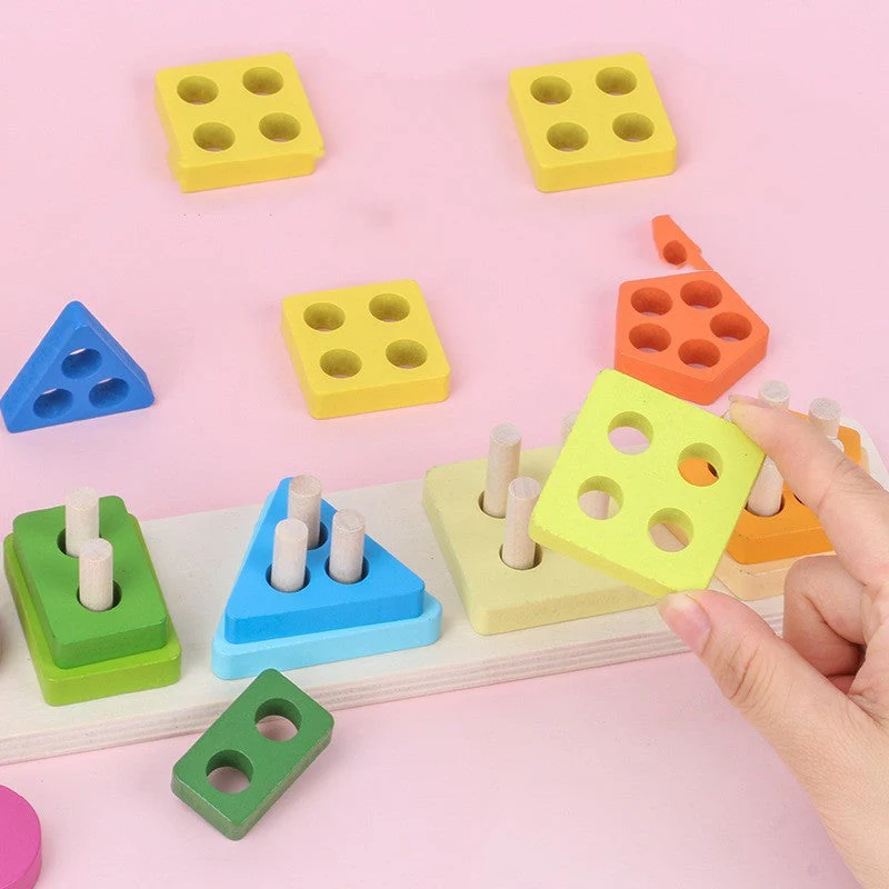 Geometric Shape Five Sets Of Column Building Blocks Early Education Intellectual Development Toys - Image 5