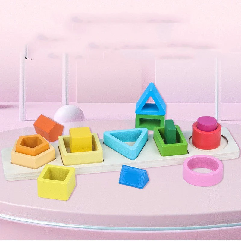 Geometric Shape Five Sets Of Column Building Blocks Early Education Intellectual Development Toys - Image 6