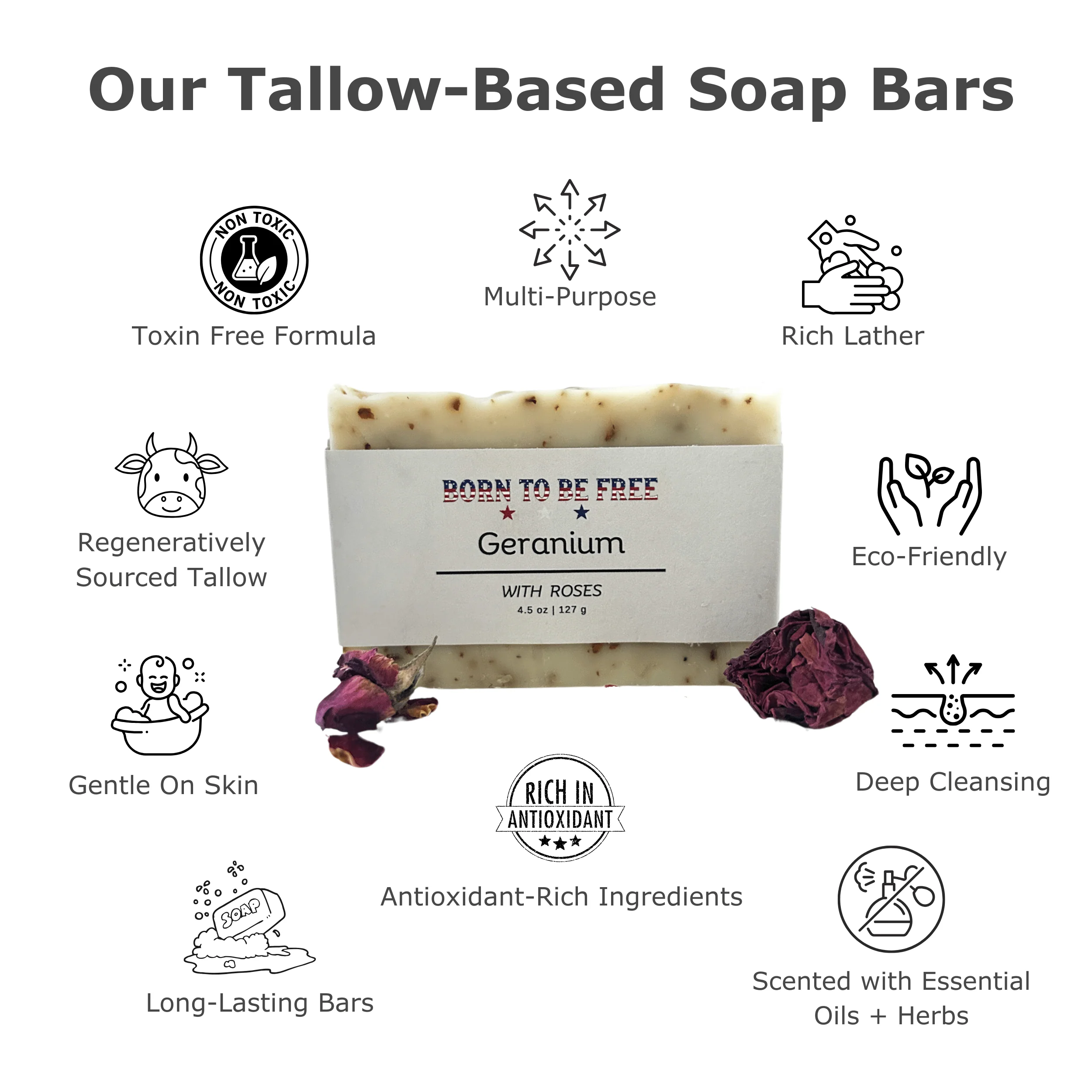 Geranium & Rose Tallow Soap Bar - Image 3