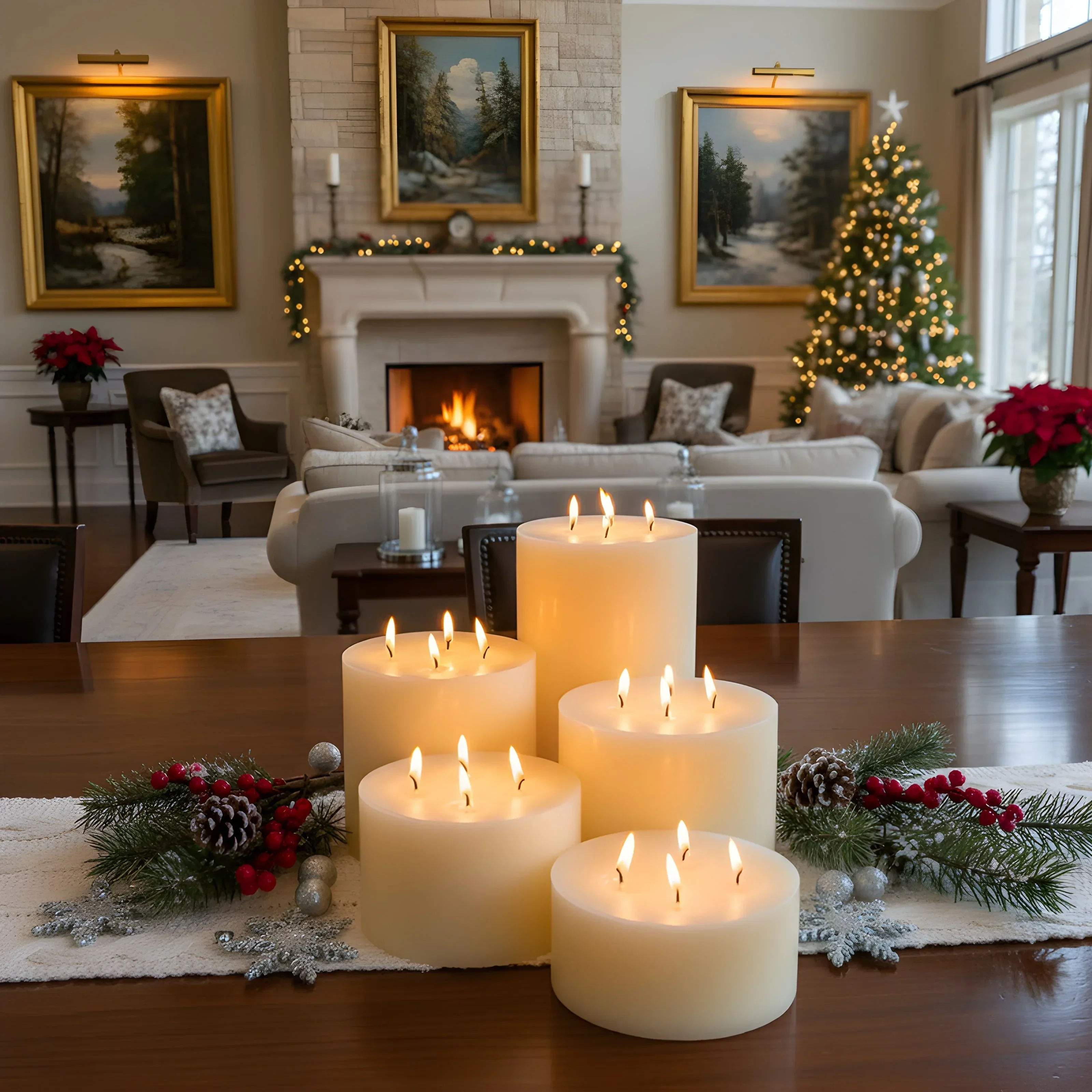 Giant Six Inch Wide White Beeswax 4 Wick Candles - Image 2