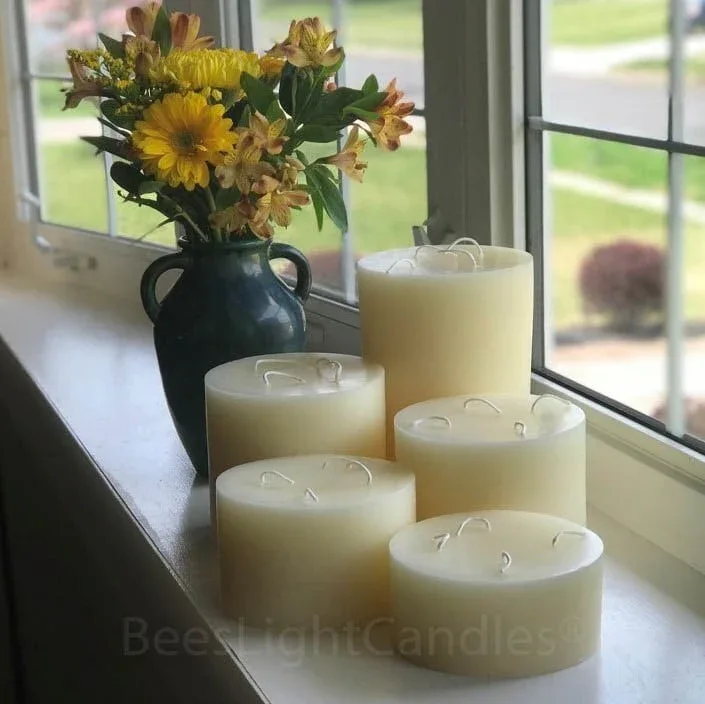 Giant Six Inch Wide White Beeswax 4 Wick Candles - Image 3