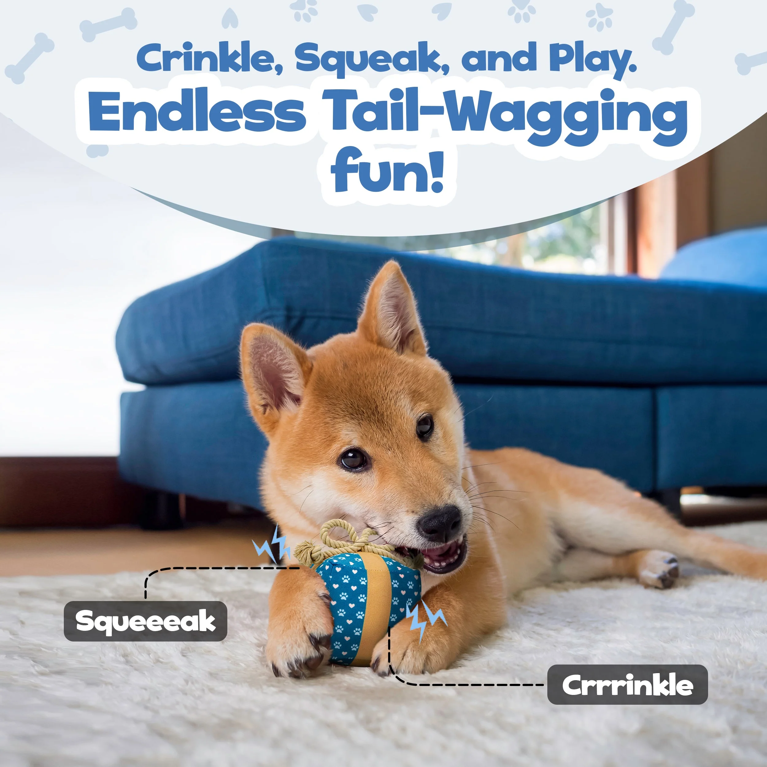 Gift Box Squeaky Dog Toy – Birthday Present Dog Toy with Crinkle Paper and Rope Bow, Durable & Plush for Tug of War and Chew Play - Image 3