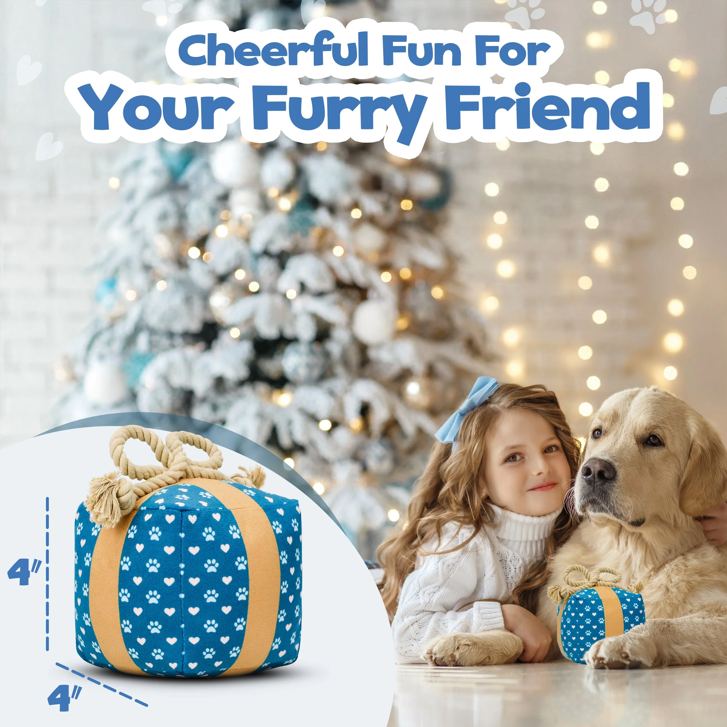 Gift Box Squeaky Dog Toy – Birthday Present Dog Toy with Crinkle Paper and Rope Bow, Durable & Plush for Tug of War and Chew Play - Image 7