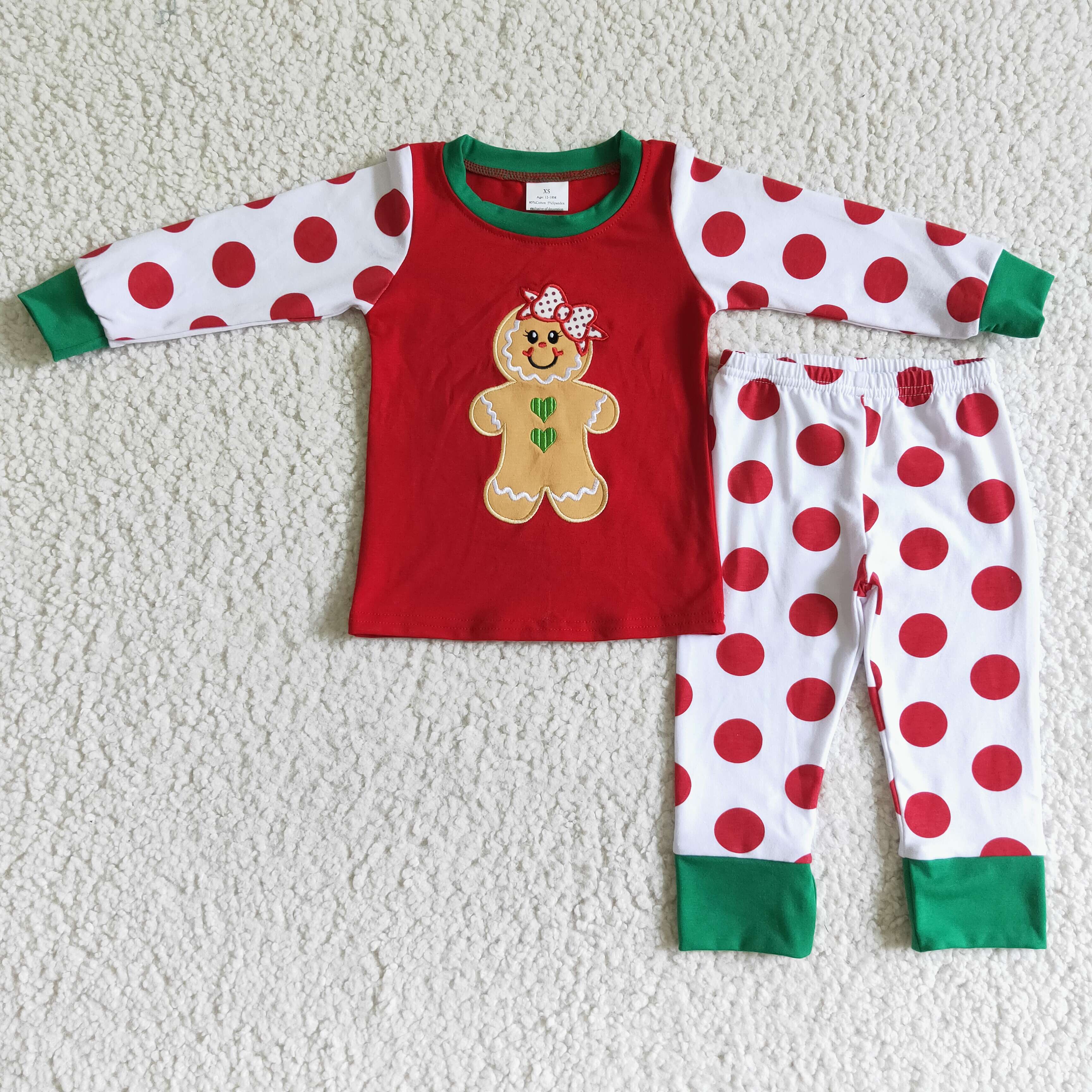 Gingerbread embroidery girls cotton Christmas pajamas - Image 2