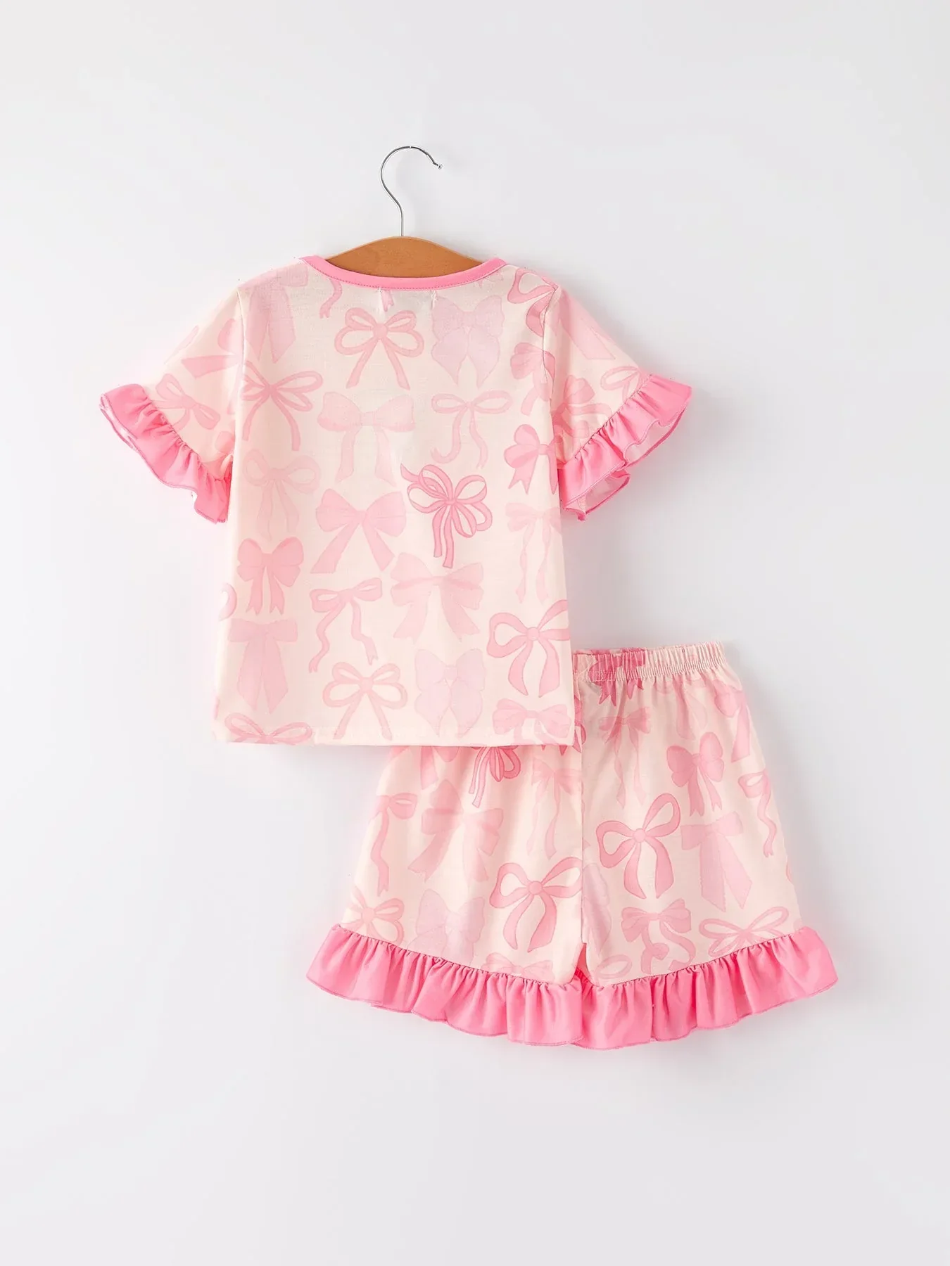 Girls Pink Bow Print Pajamas Set - Image 2