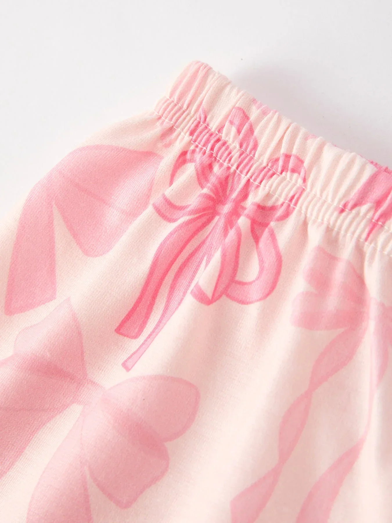 Girls Pink Bow Print Pajamas Set - Image 3