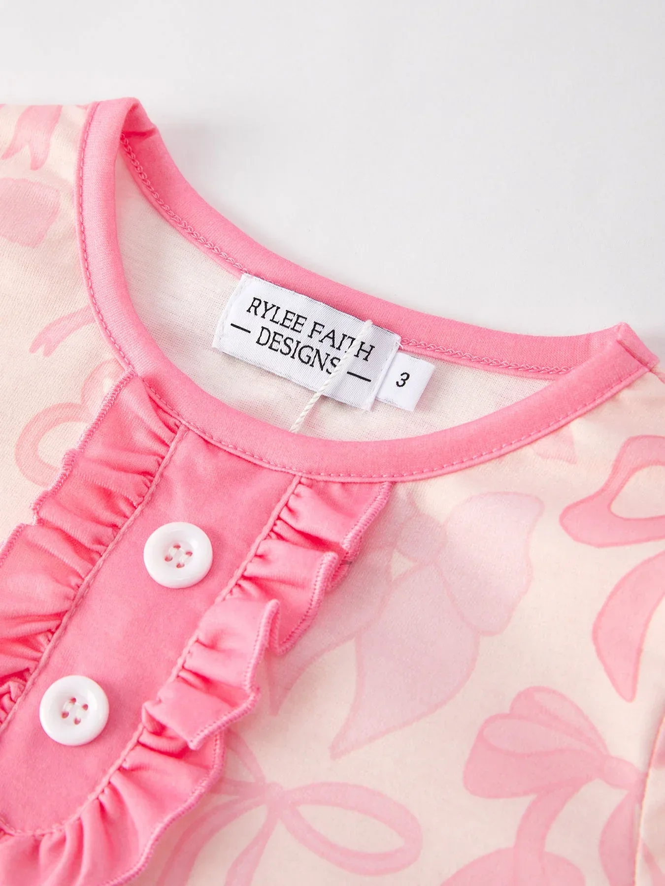 Girls Pink Bow Print Pajamas Set - Image 4