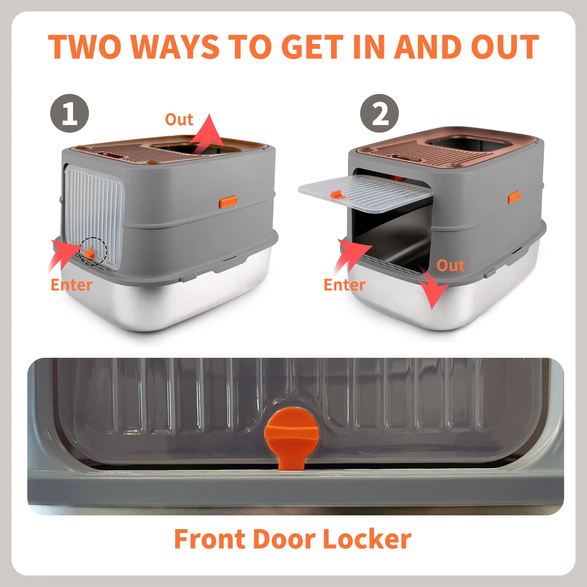 Go Fresh - Cat Litter Box - 2 Entries Hooded Cat Litter Box With Stainless Steel Base - Image 12