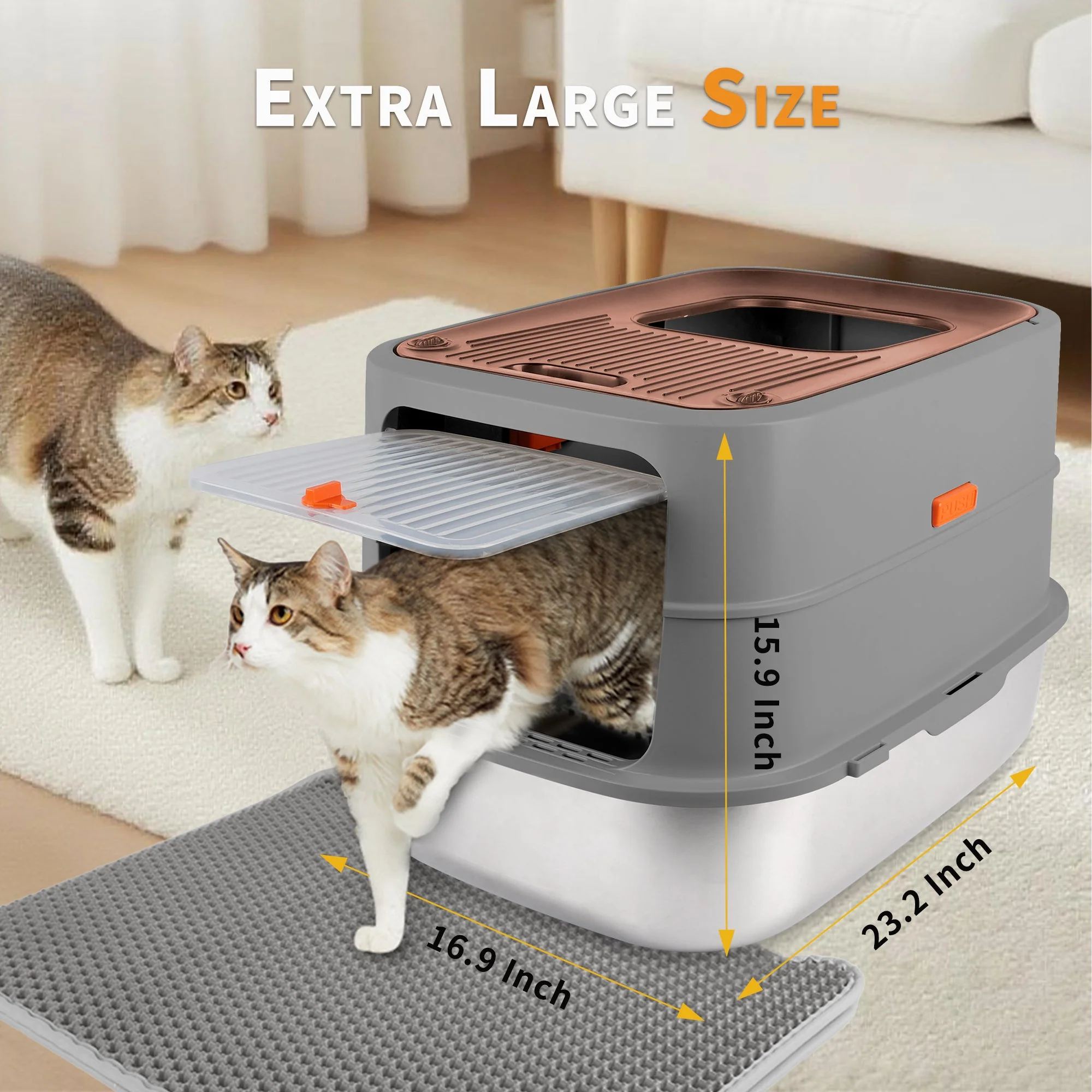 Go Fresh - Cat Litter Box - 2 Entries Hooded Cat Litter Box With Stainless Steel Base - Image 15