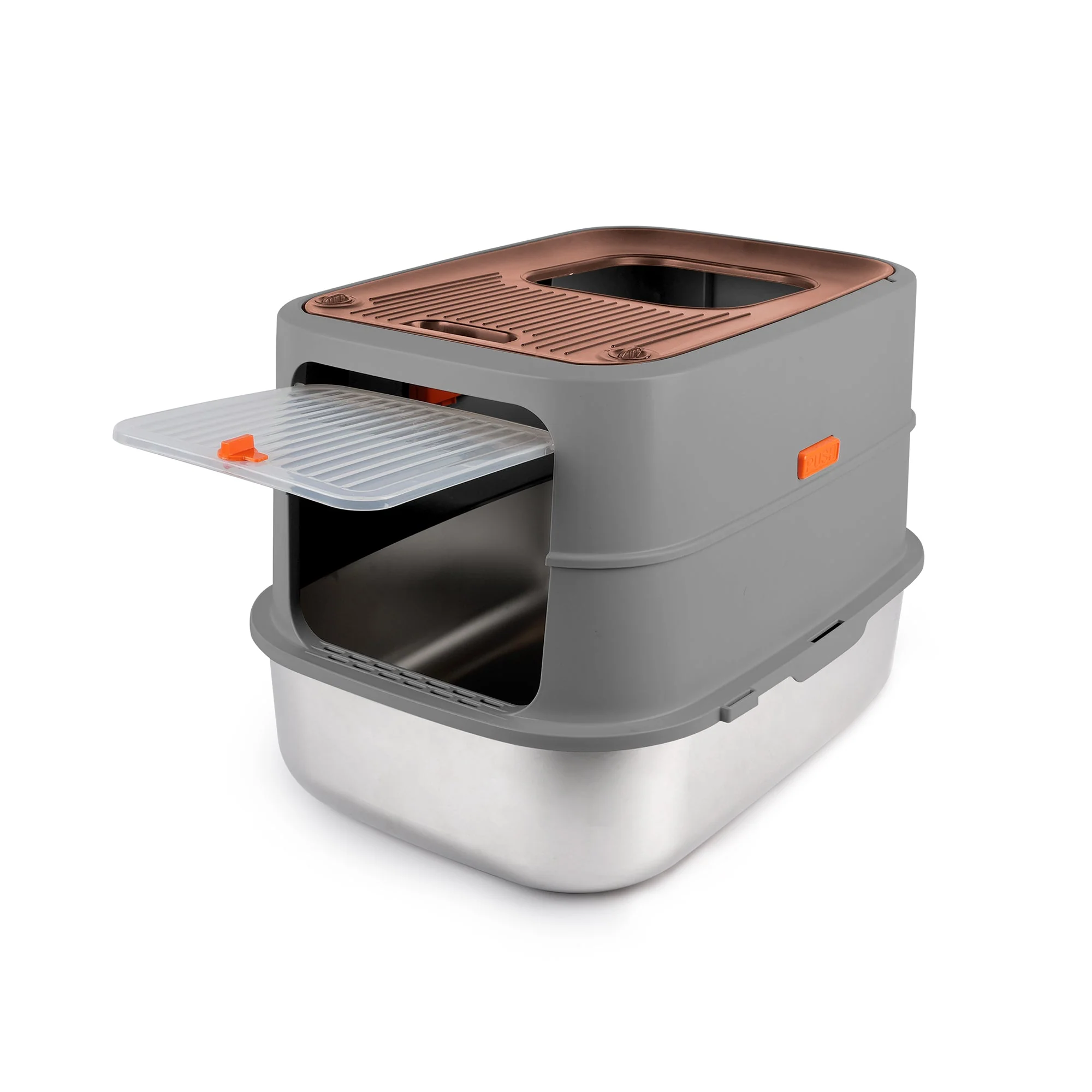 Go Fresh - Cat Litter Box - 2 Entries Hooded Cat Litter Box With Stainless Steel Base - Image 16