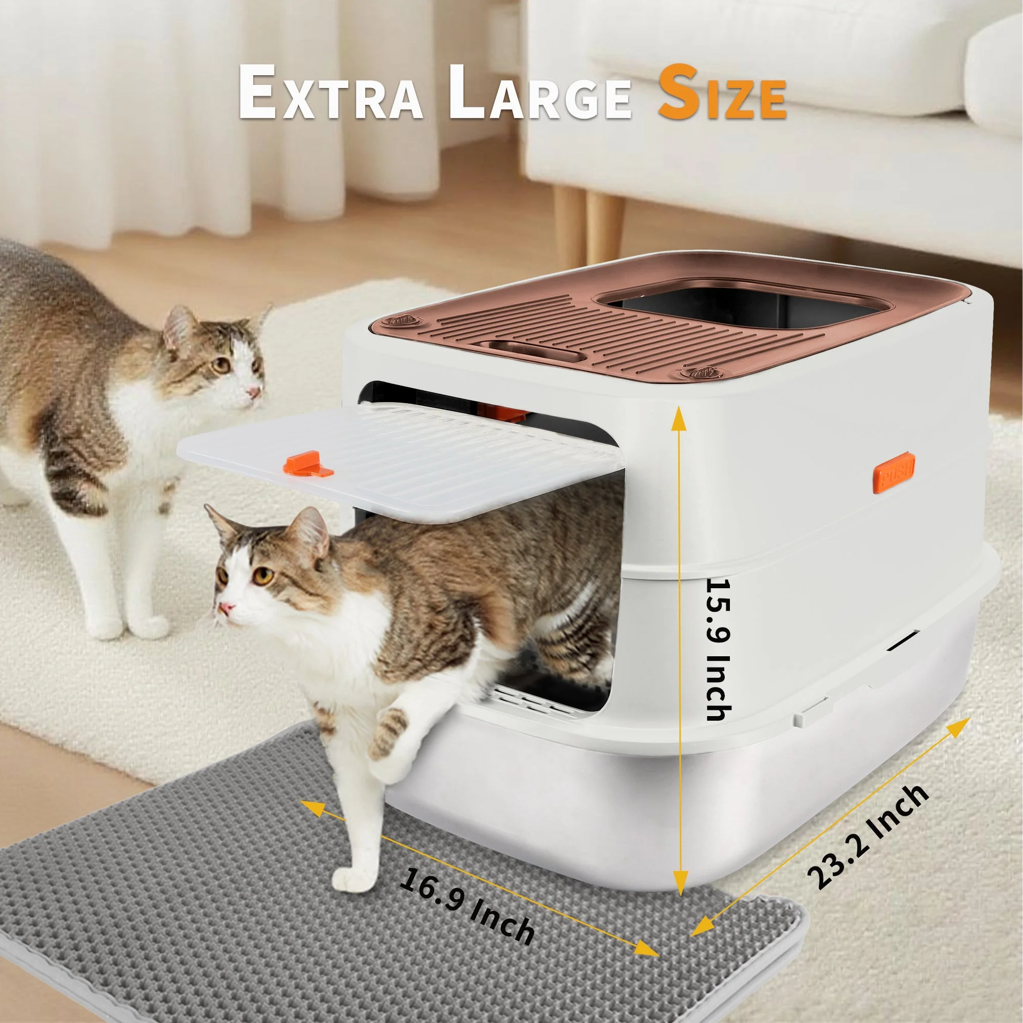 Go Fresh - Cat Litter Box - 2 Entries Hooded Cat Litter Box With Stainless Steel Base - Image 4