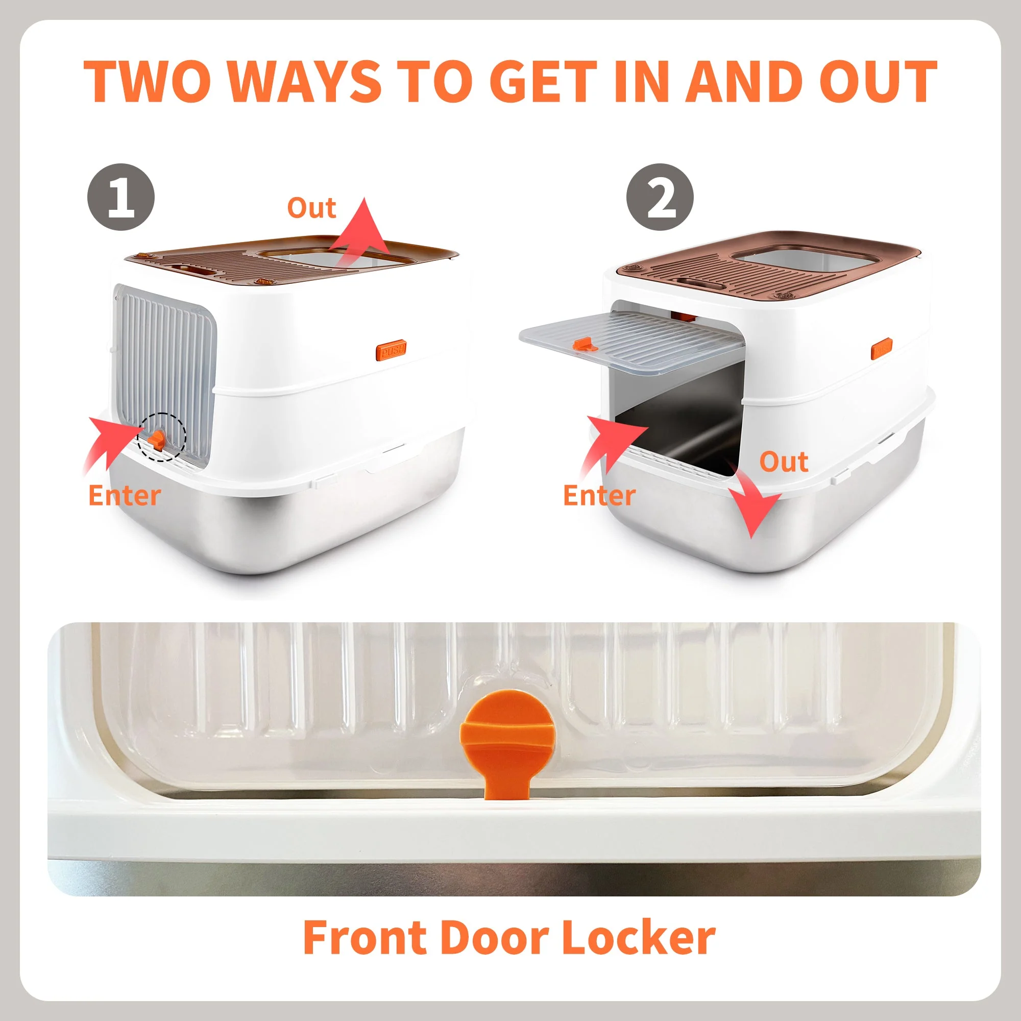 Go Fresh - Cat Litter Box - 2 Entries Hooded Cat Litter Box With Stainless Steel Base - Image 6
