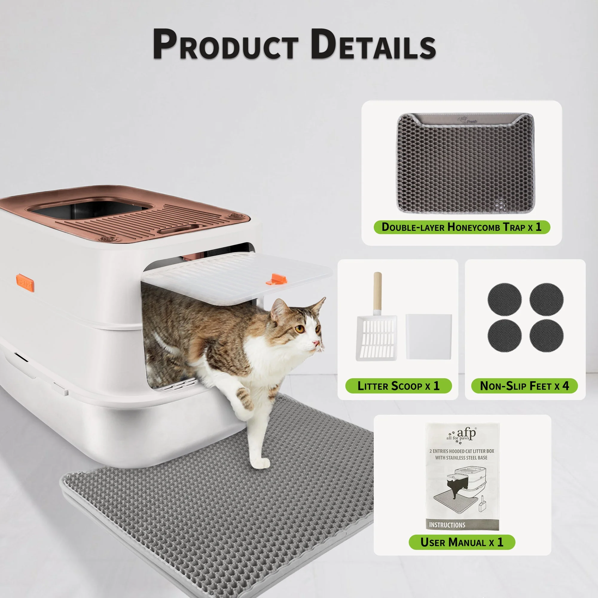 Go Fresh - Cat Litter Box - 2 Entries Hooded Cat Litter Box With Stainless Steel Base - Image 7