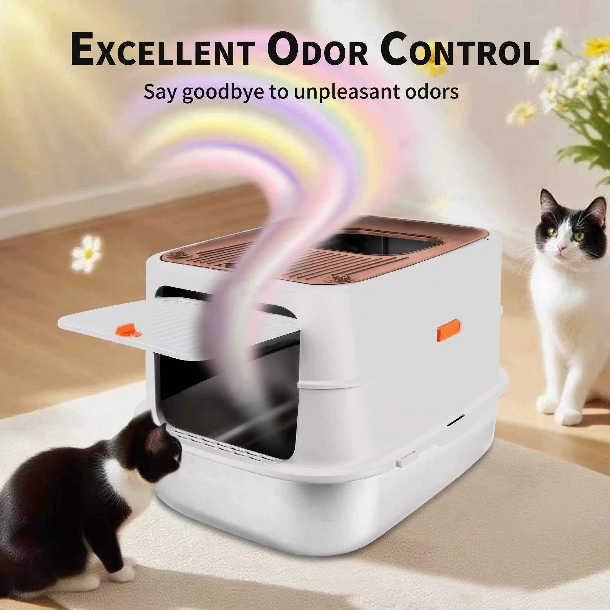 Go Fresh - Cat Litter Box - 2 Entries Hooded Cat Litter Box With Stainless Steel Base - Image 8