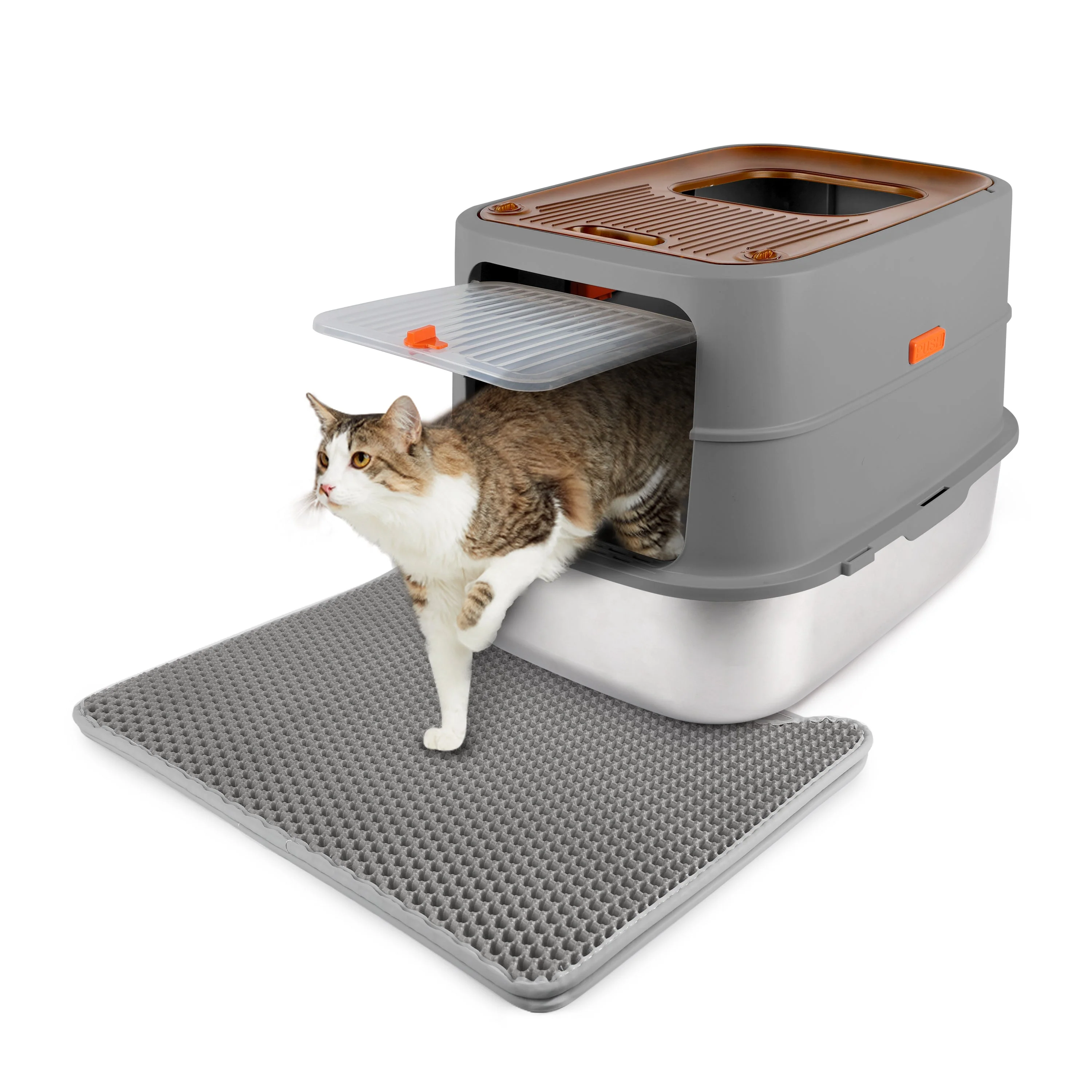Go Fresh - Cat Litter Box - 2 Entries Hooded Cat Litter Box With Stainless Steel Base - Image 9