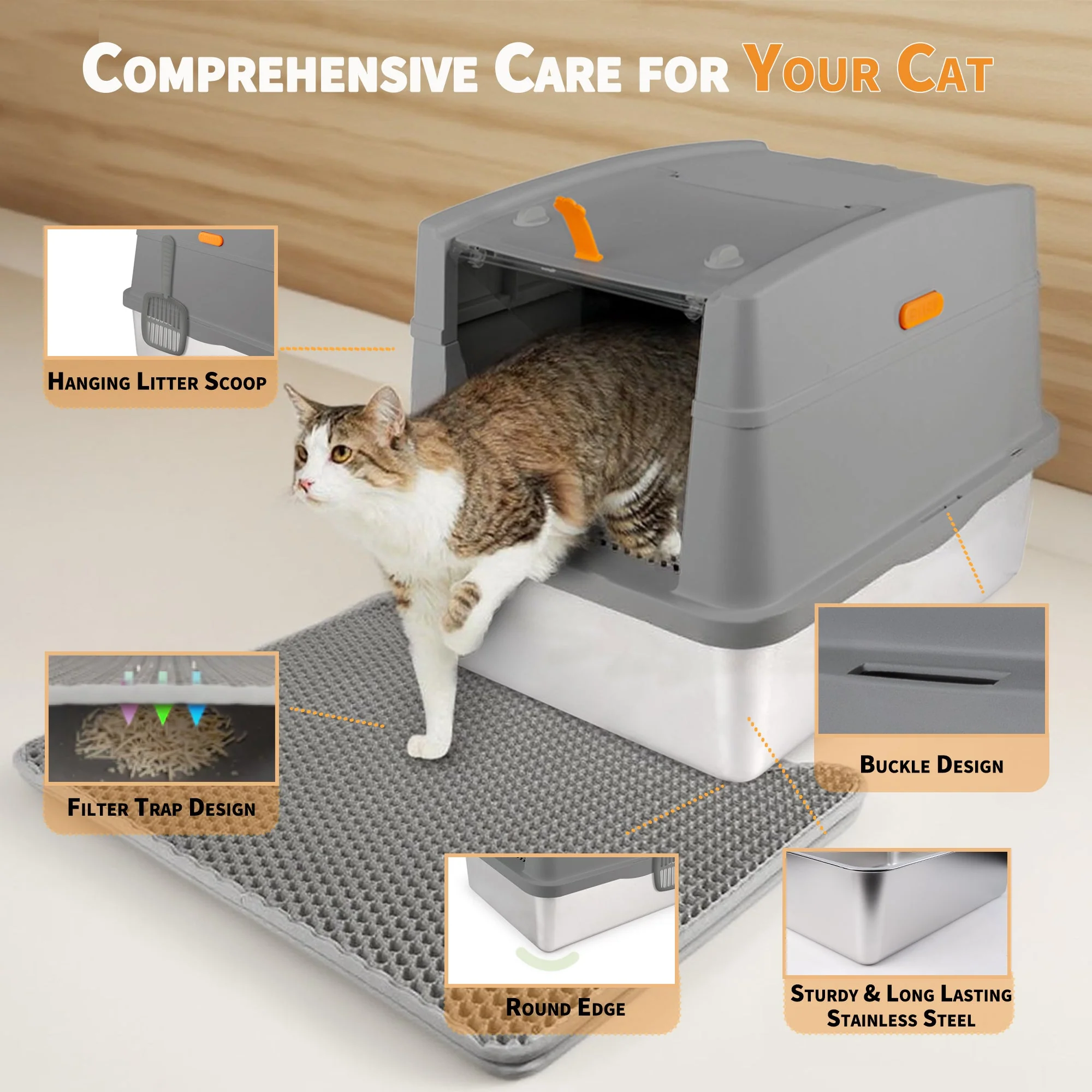 Go Fresh - Cat Litter Box Hooded Stainless Steel Base - Image 12