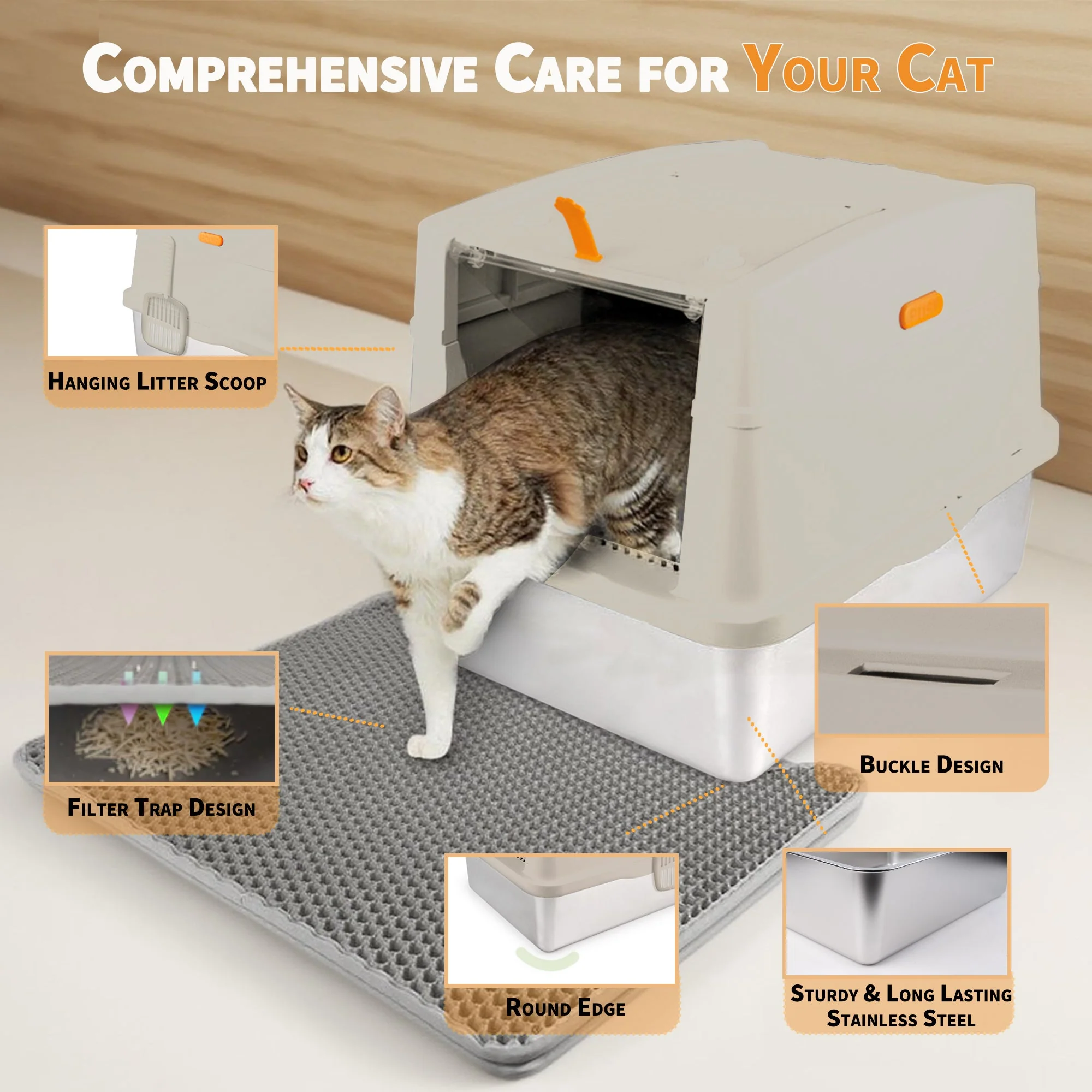 Go Fresh - Cat Litter Box Hooded Stainless Steel Base - Image 4
