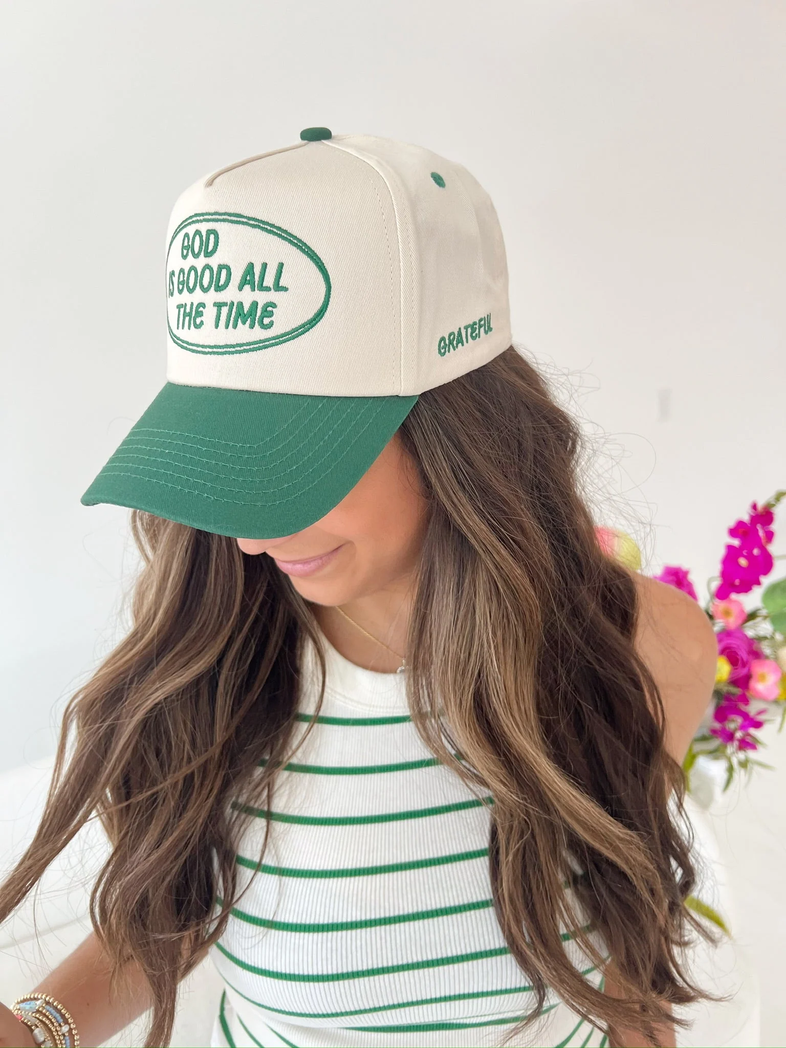 God is Good - Green Vintage Trucker Hat - Image 11