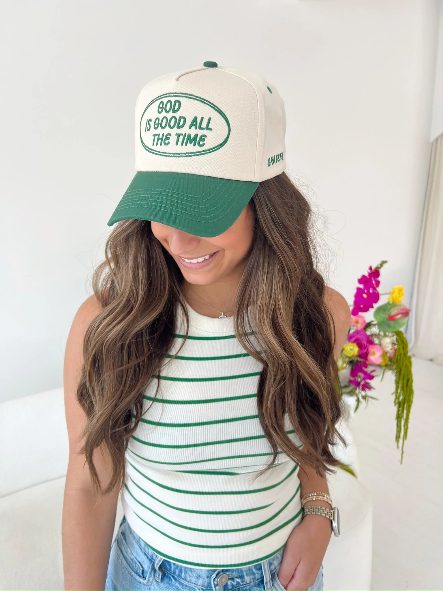 God is Good - Green Vintage Trucker Hat - Image 2