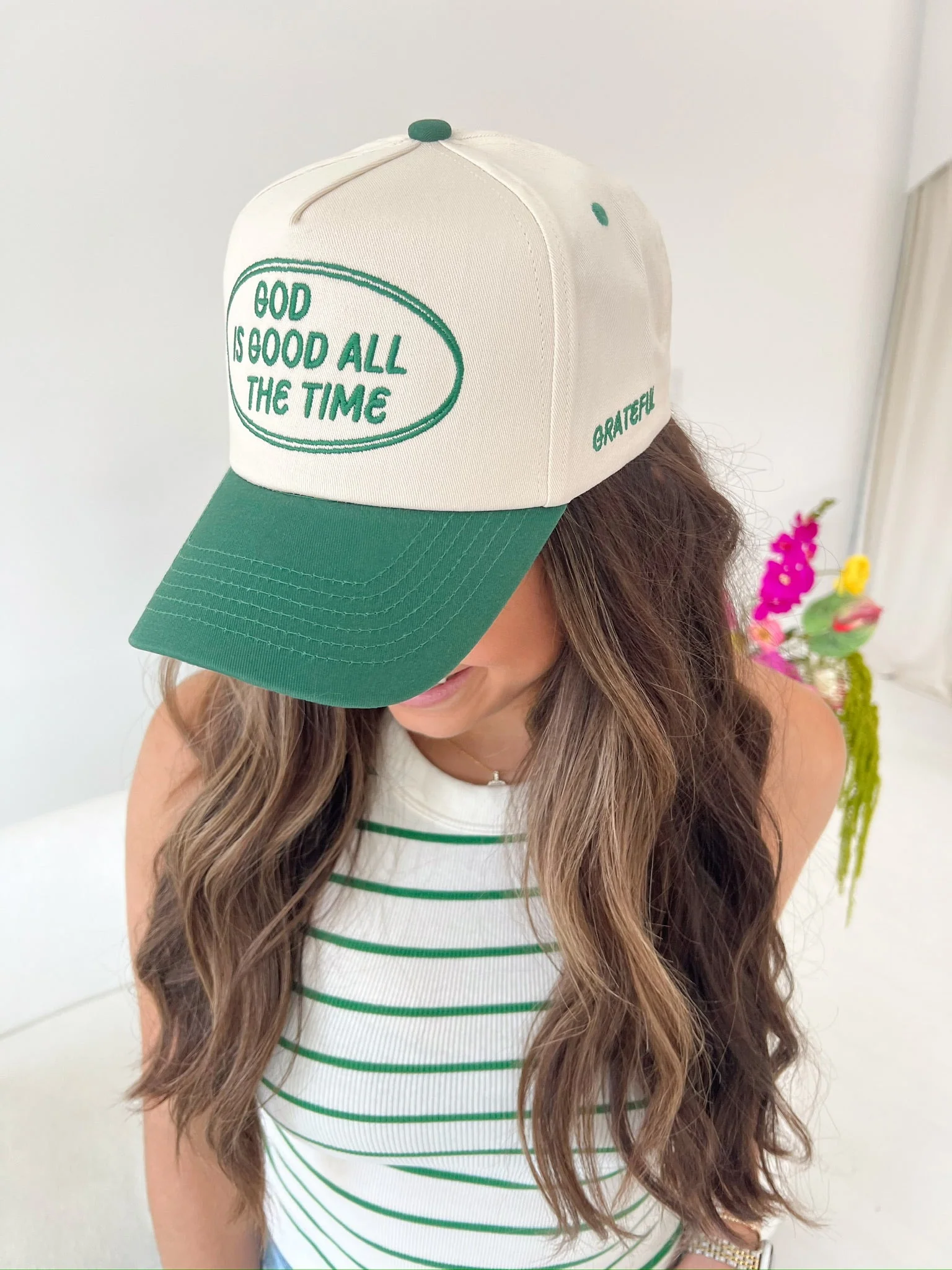 God is Good - Green Vintage Trucker Hat - Image 3