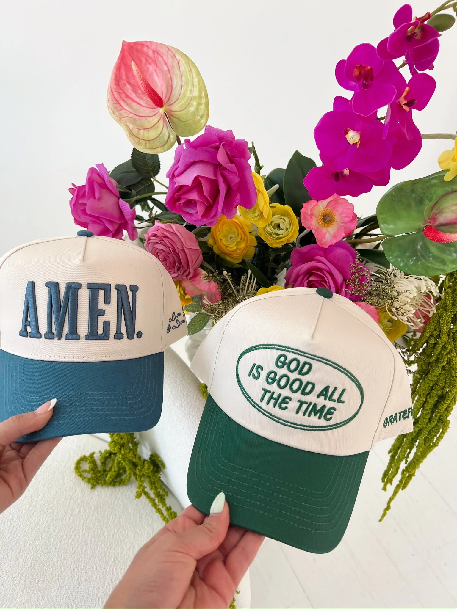 God is Good - Green Vintage Trucker Hat - Image 5