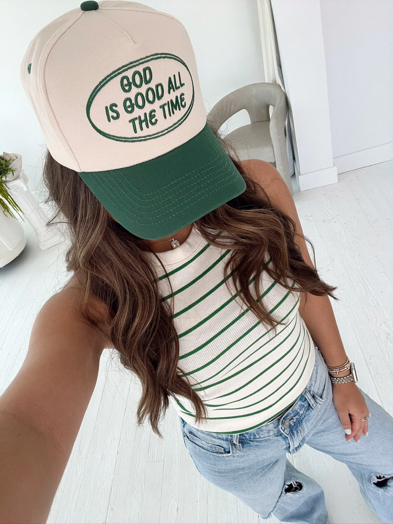 God is Good - Green Vintage Trucker Hat - Image 9
