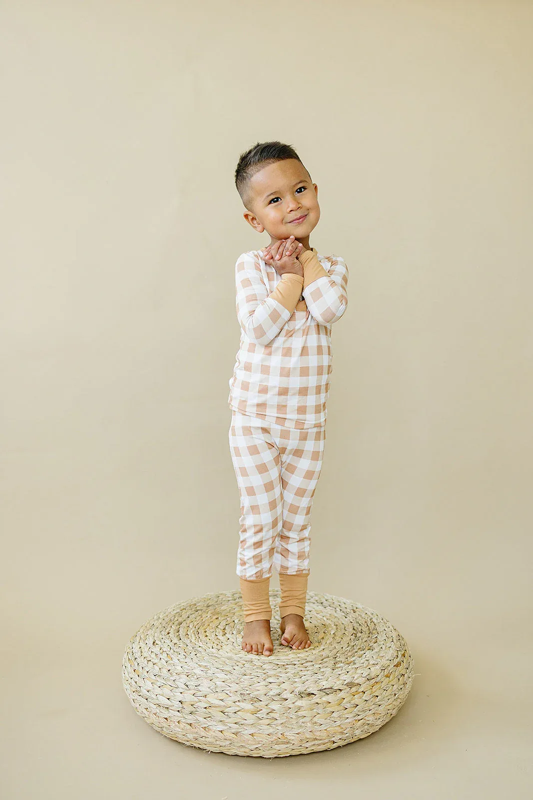 Golden Gingham 2pc Henley Bamboo Pajamas - Sizes Newborn & Up - Image 10