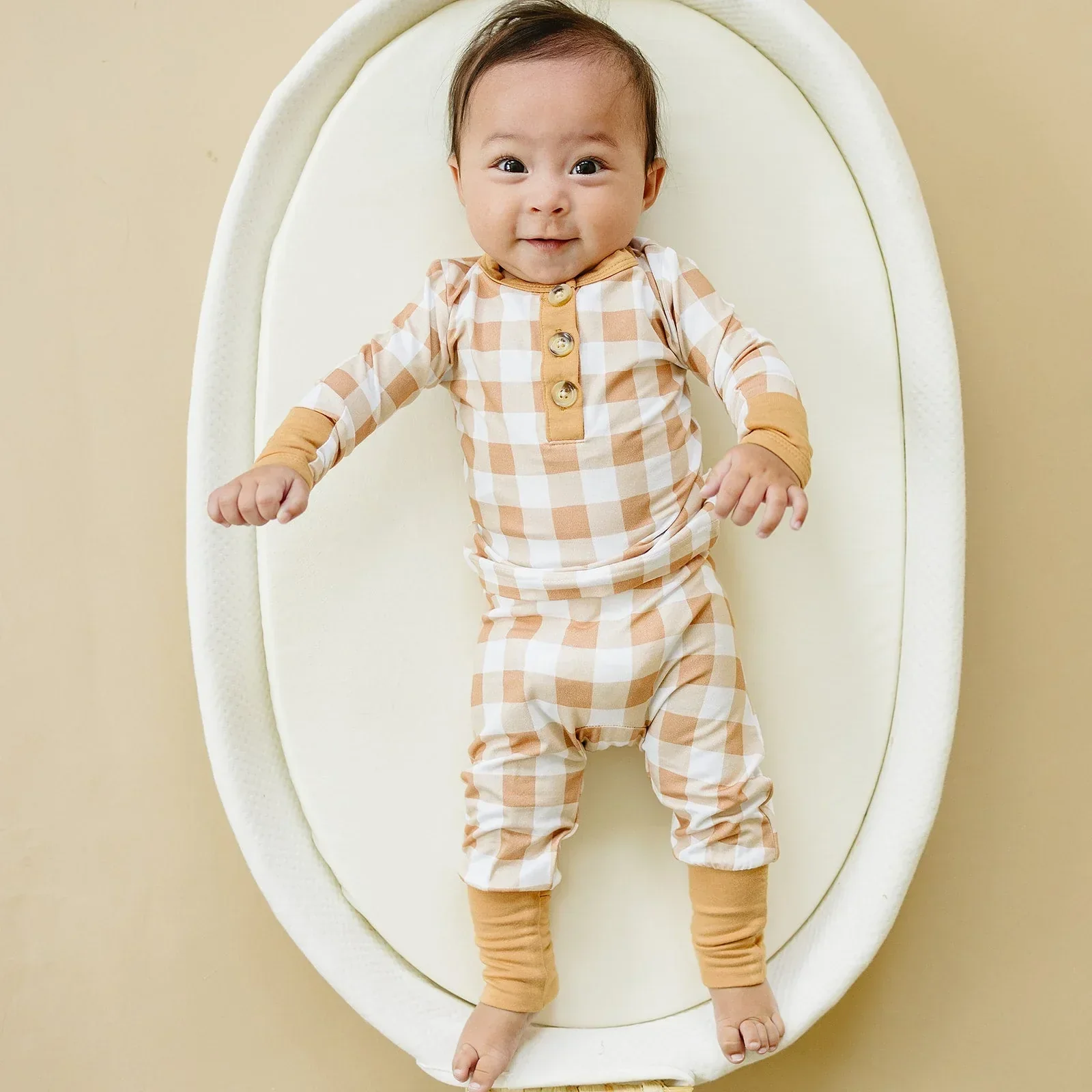 Golden Gingham 2pc Henley Bamboo Pajamas - Sizes Newborn & Up - Image 11