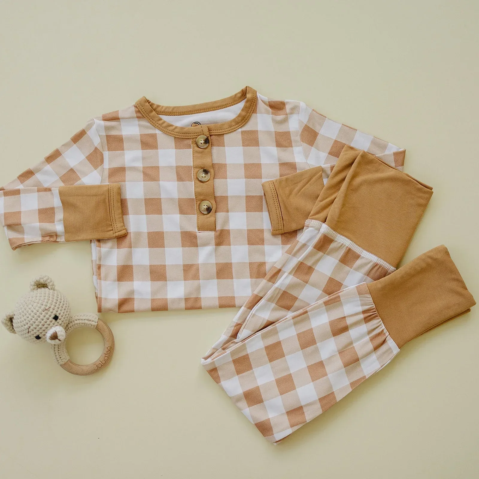 Golden Gingham 2pc Henley Bamboo Pajamas - Sizes Newborn & Up - Image 2