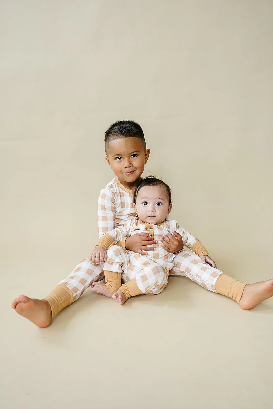 Golden Gingham 2pc Henley Bamboo Pajamas - Sizes Newborn & Up - Image 3