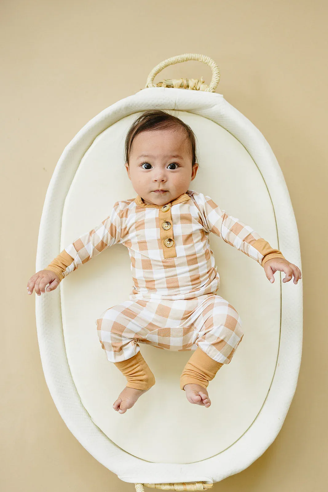 Golden Gingham 2pc Henley Bamboo Pajamas - Sizes Newborn & Up - Image 4