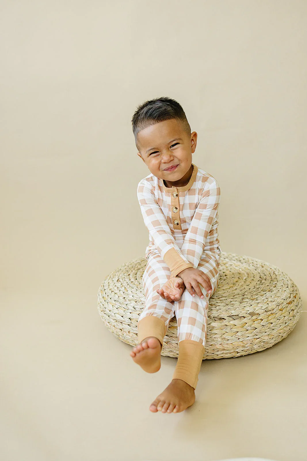 Golden Gingham 2pc Henley Bamboo Pajamas - Sizes Newborn & Up - Image 7