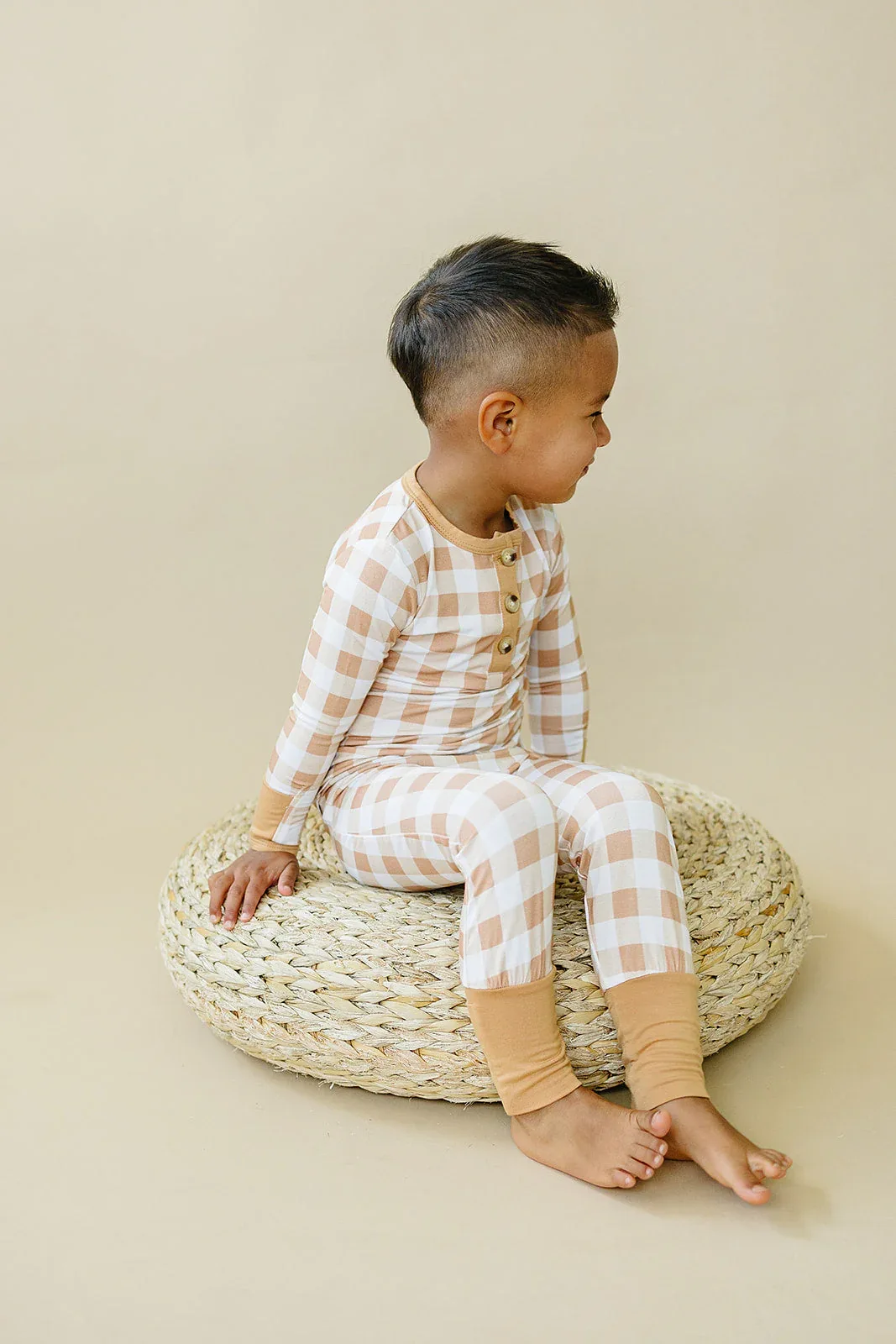 Golden Gingham 2pc Henley Bamboo Pajamas - Sizes Newborn & Up - Image 8