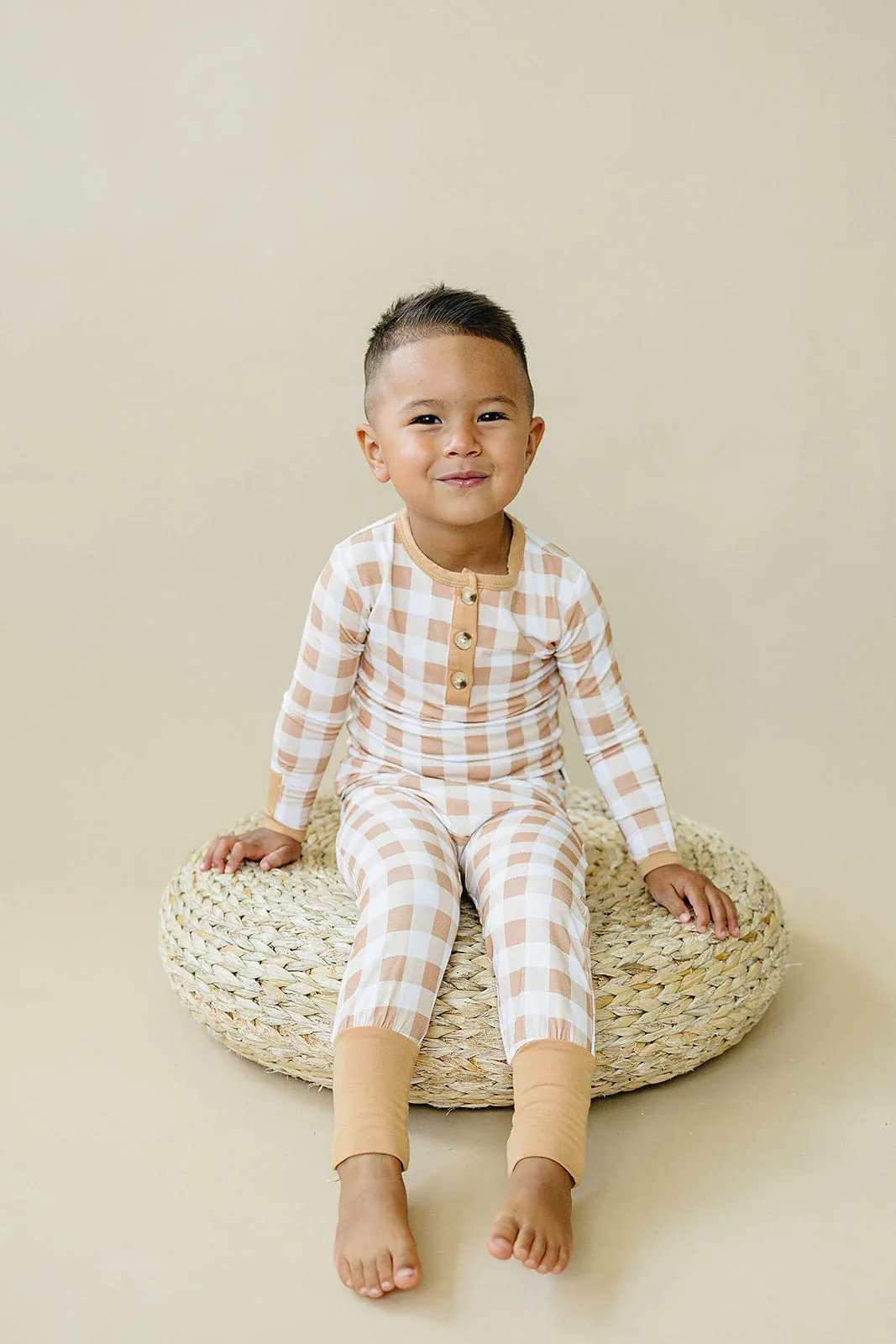 Golden Gingham 2pc Henley Bamboo Pajamas - Sizes Newborn & Up - Image 9
