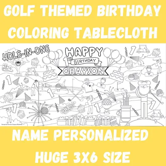 Golf Birthday Coloring Tablecloth - Image 2
