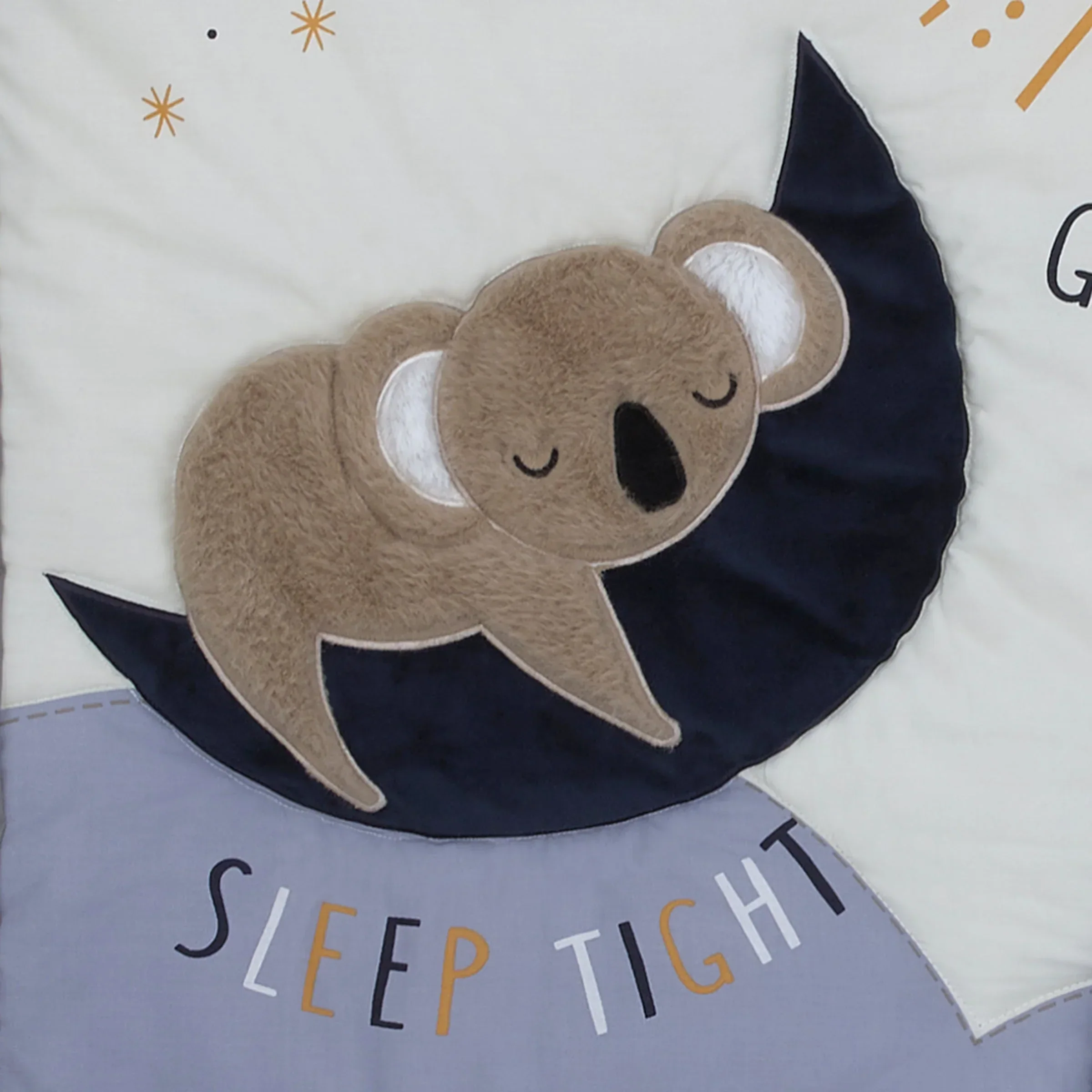 Goodnight Sleep Tight White and Blue Koala, Sloth, Bear, Star, and Moon 4 Piece Nursery Crib Bedding Set - Comforter, 100% Cotton Fitted Crib Sheet, Crib Skirt, and Storage - Image 8