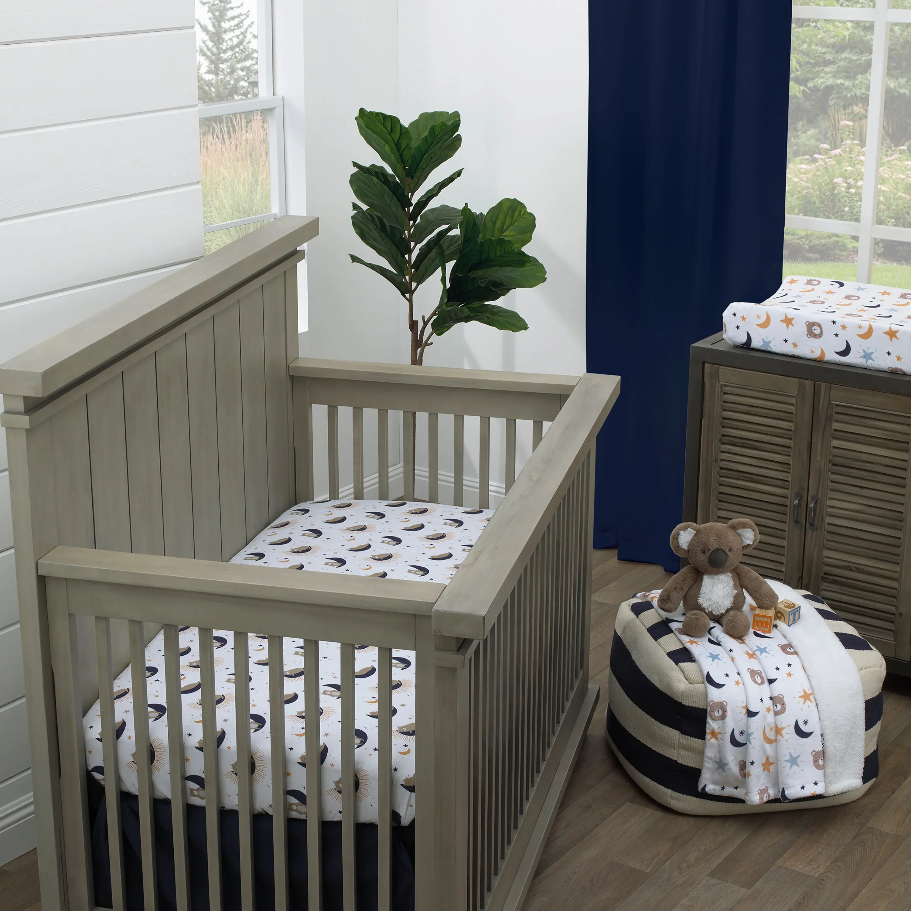 Goodnight Sleep Tight White and Blue Koala, Sloth, Bear, Star, and Moon 4 Piece Nursery Crib Bedding Set - Comforter, 100% Cotton Fitted Crib Sheet, Crib Skirt, and Storage - Image 9
