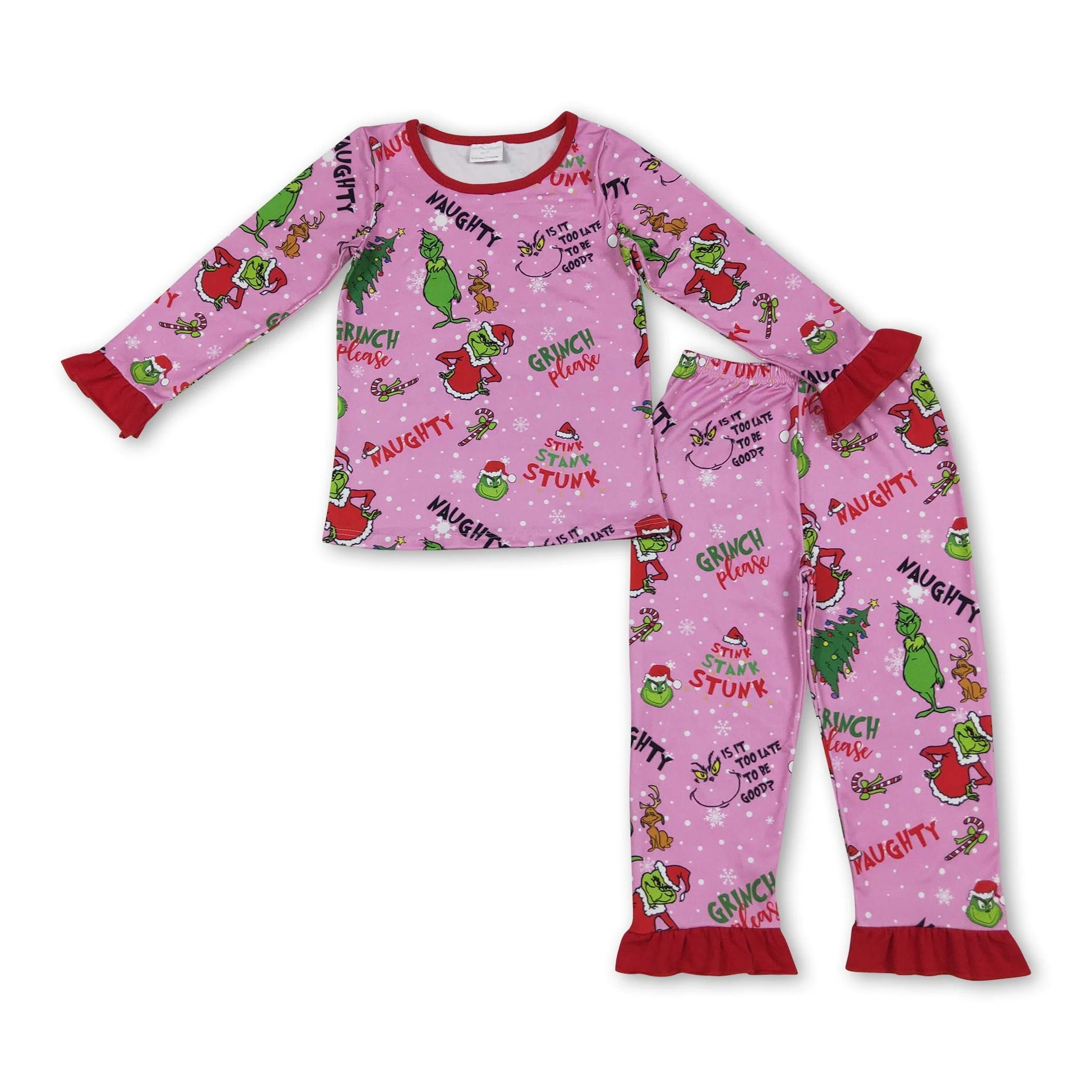 Green face Christmas tree ruffle kids girls pajamas - Image 2