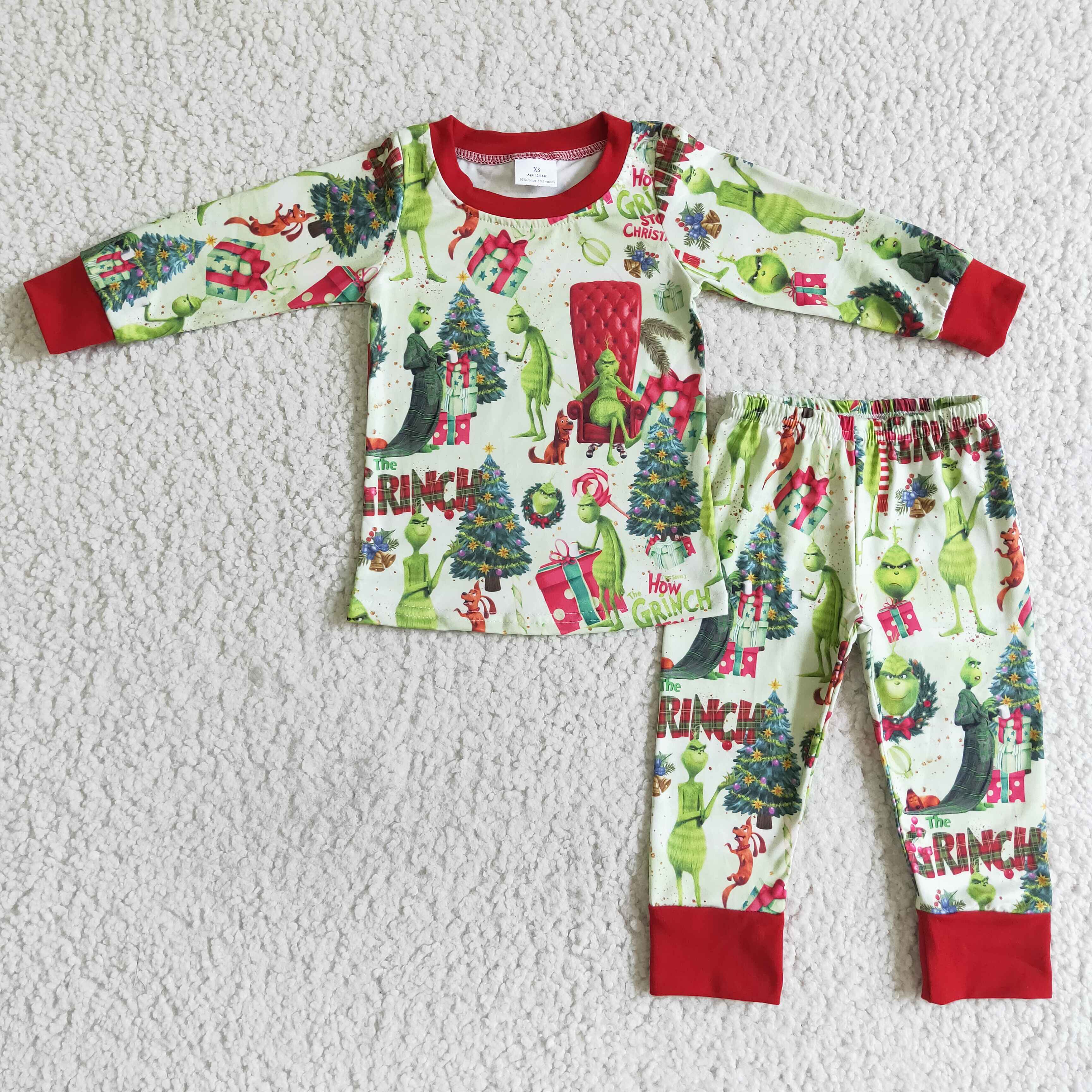 Green face long sleeve baby boy Christmas pajamas - Image 2