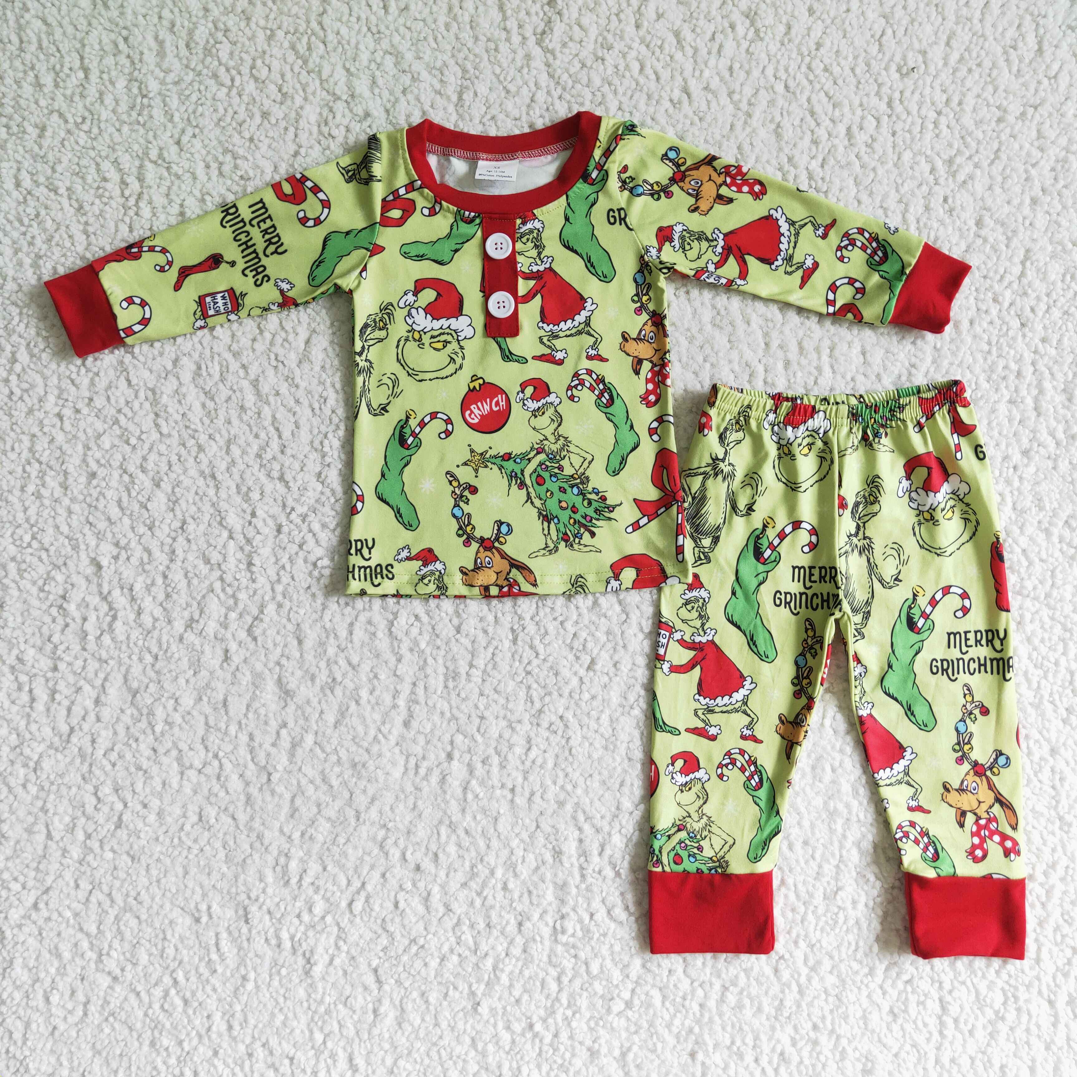 Green face merry Christmas kids boy pajamas - Image 2