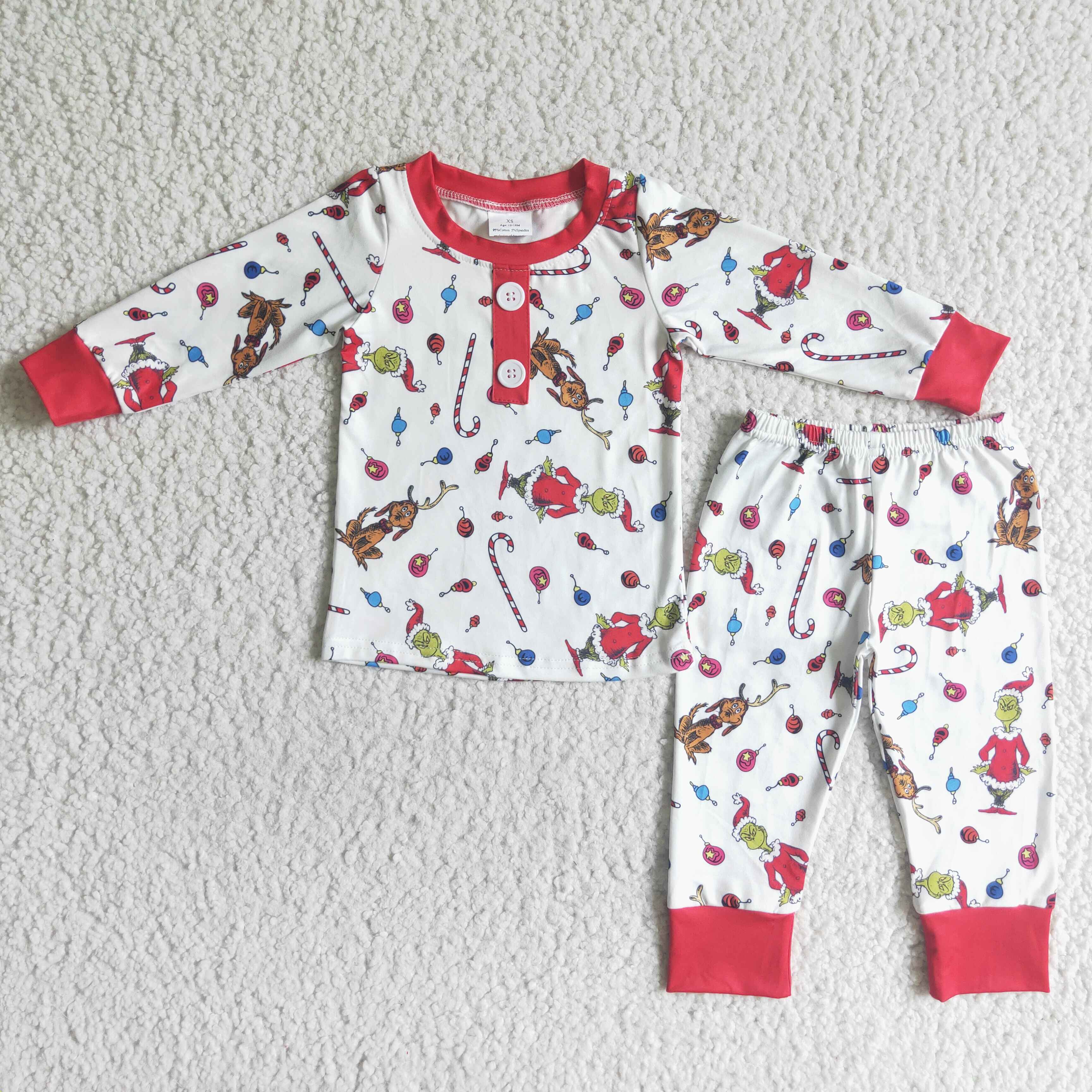Green face print long sleeve boy Christmas pajamas - Image 2