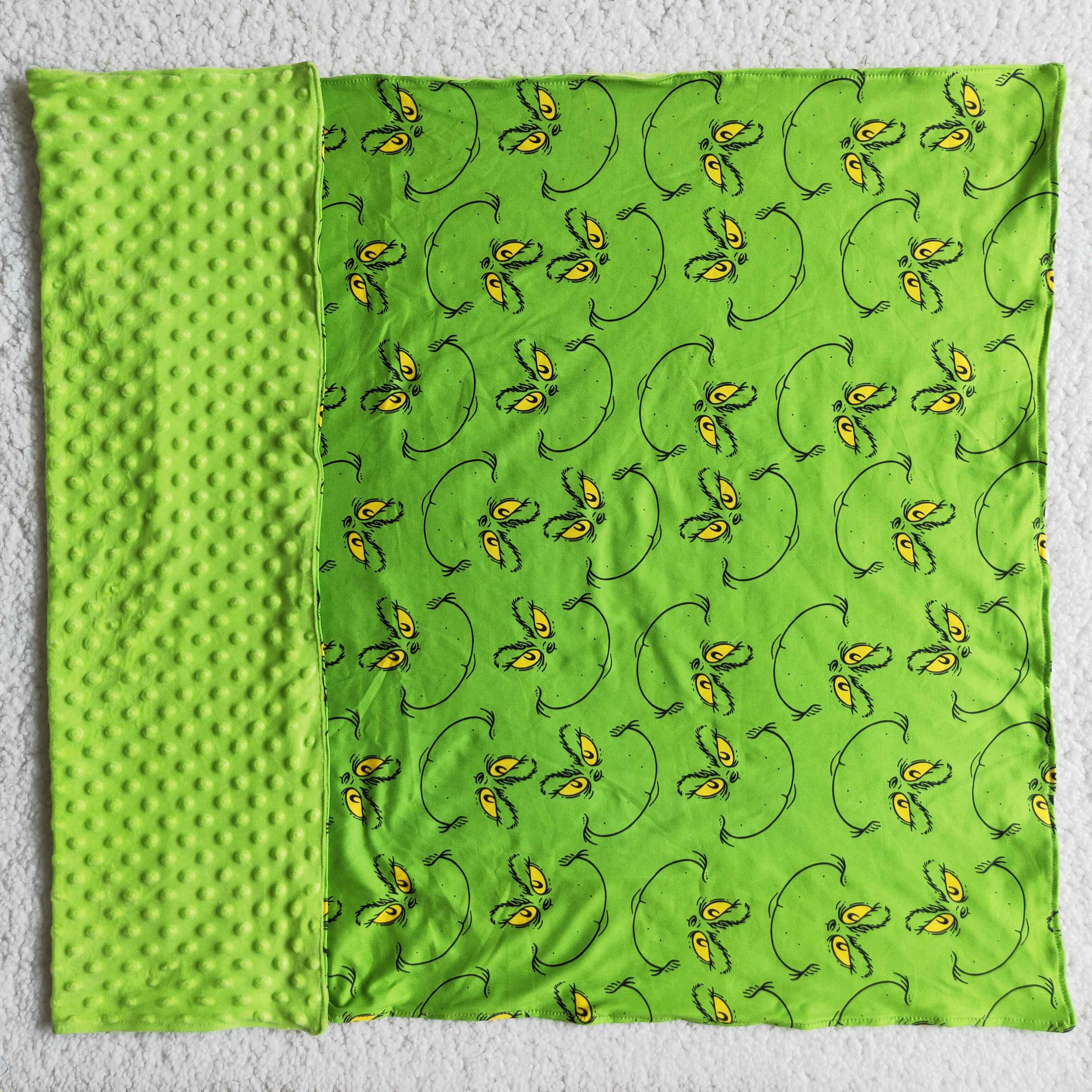 Green face print milk silk and minky baby girls Christmas blankets - Image 2